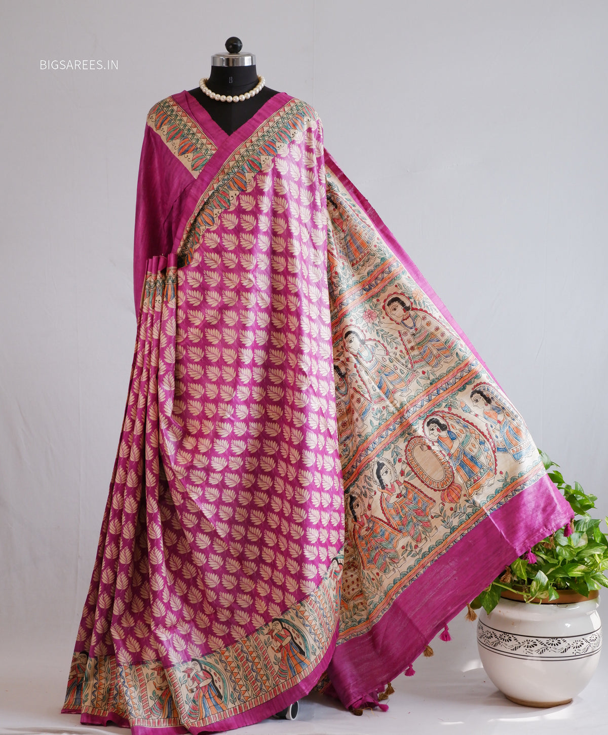 Handcrafted Madhubani Saree | Pure Tussar Ghicha Silk | Silk Mark Certified | Violet