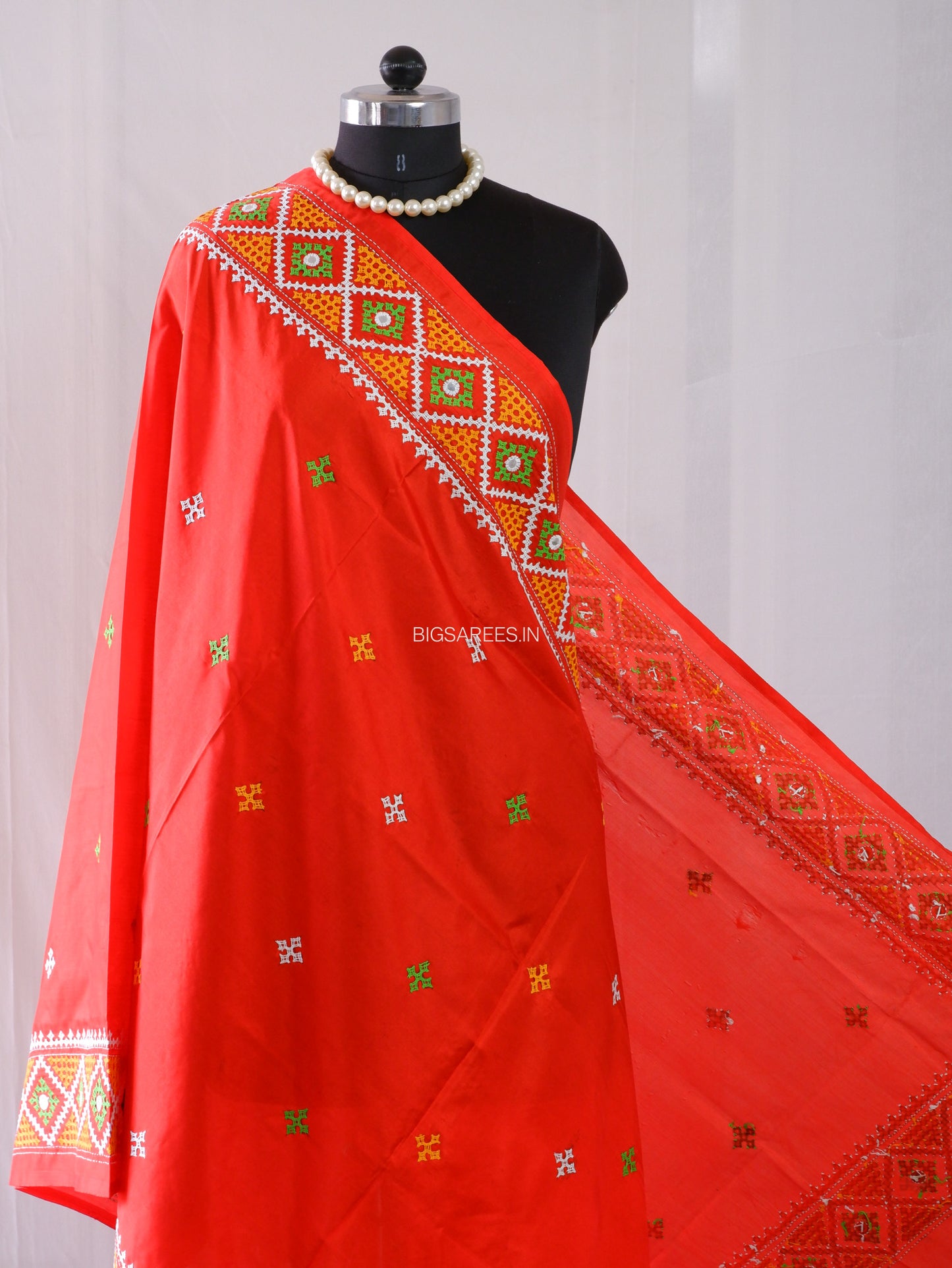Kutchi Work Dupatta | Blended Bangalore Silk | Foil Mirror | Red
