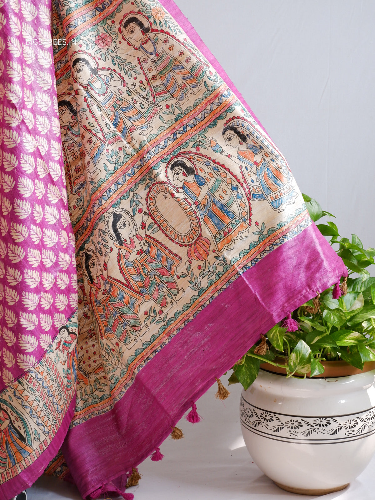 Handcrafted Madhubani Saree | Pure Tussar Ghicha Silk | Silk Mark Certified | Violet