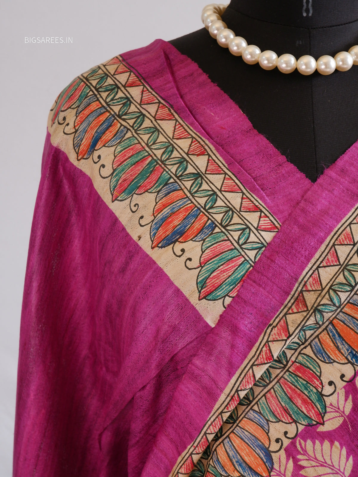 Handcrafted Madhubani Saree | Pure Tussar Ghicha Silk | Silk Mark Certified | Violet