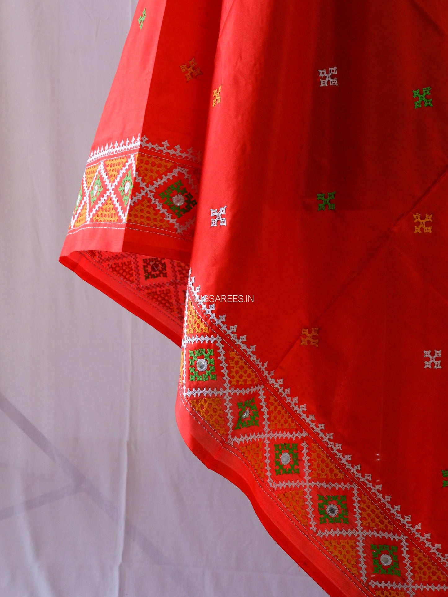 Kutchi Work Dupatta | Blended Bangalore Silk | Foil Mirror | Red