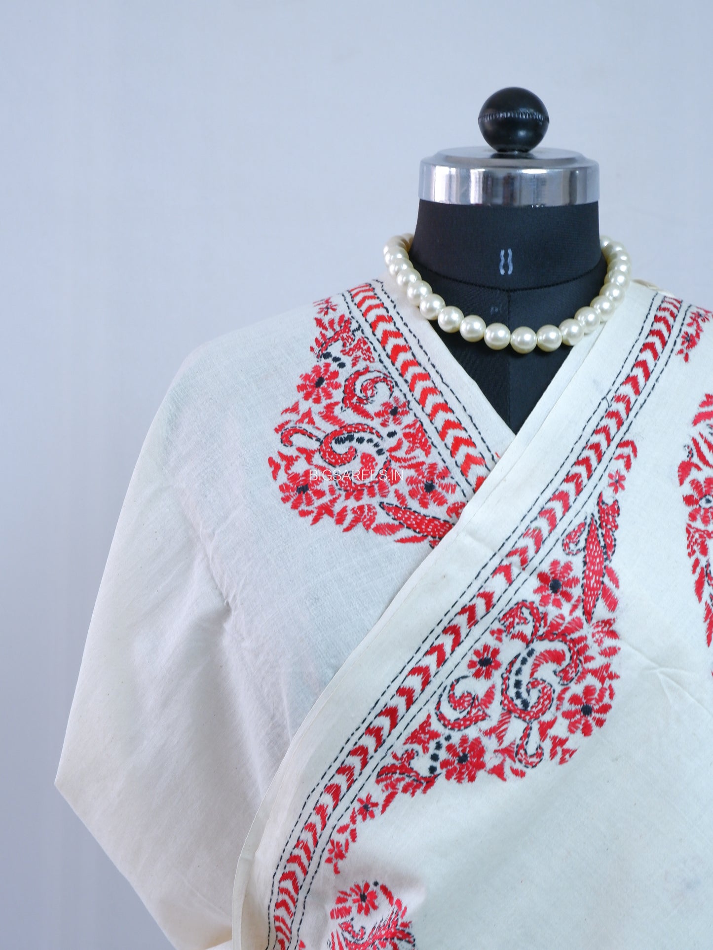 Kantha Hand-Embroidered Saree | Pure Khadi Cotton | White