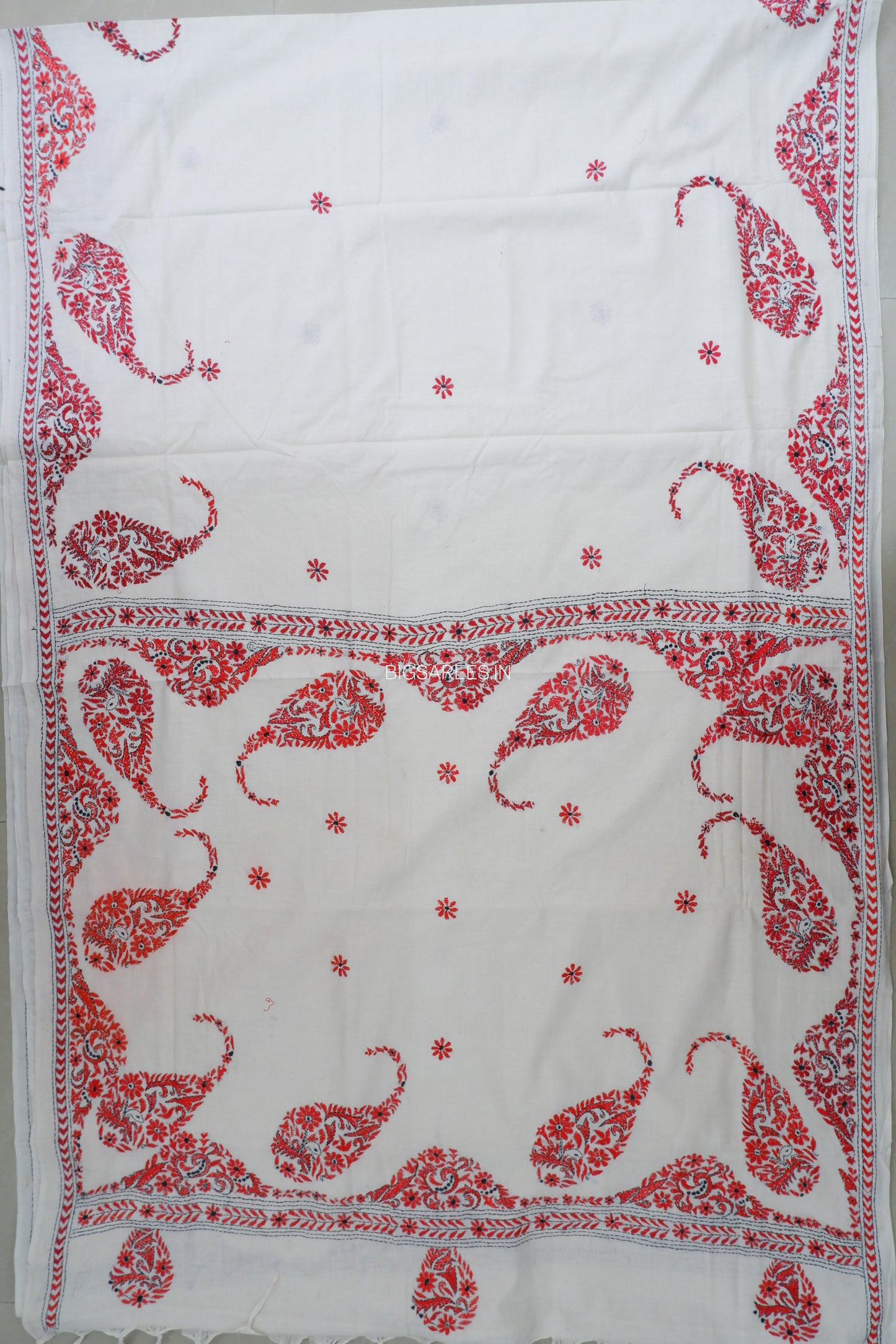 Kantha Hand-Embroidered Saree | Pure Khadi Cotton | White