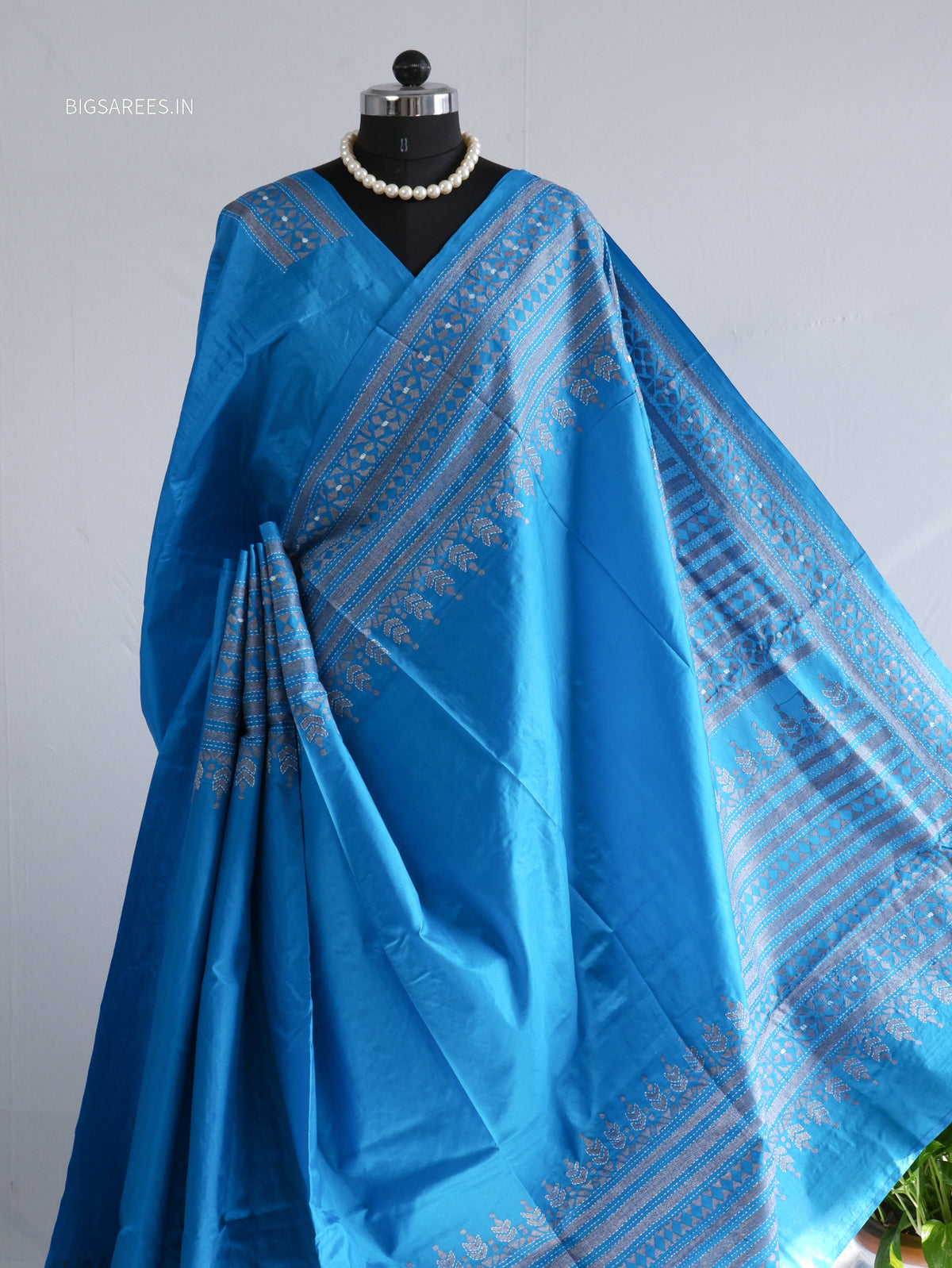Kantha - Stitch Hand Embroidered Saree | Pure Bangalore Silk | Silk Mark Certified | Blue