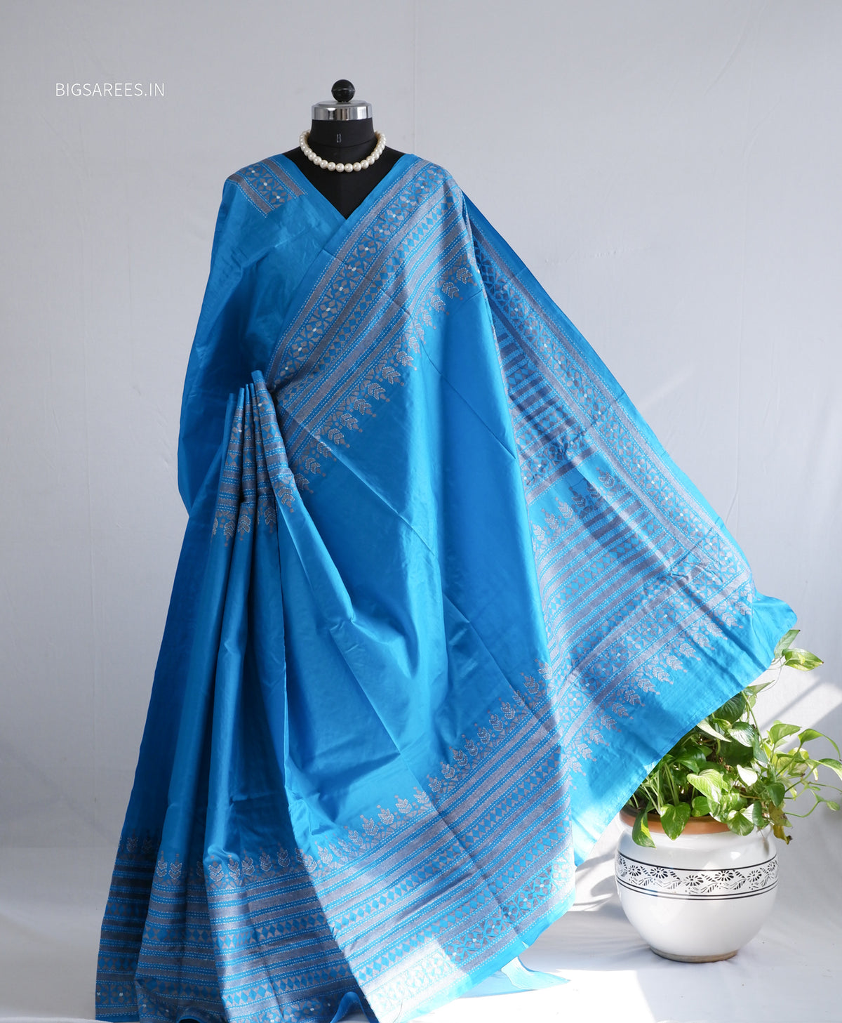 Kantha - Stitch Hand Embroidered Saree | Pure Bangalore Silk | Silk Mark Certified | Blue