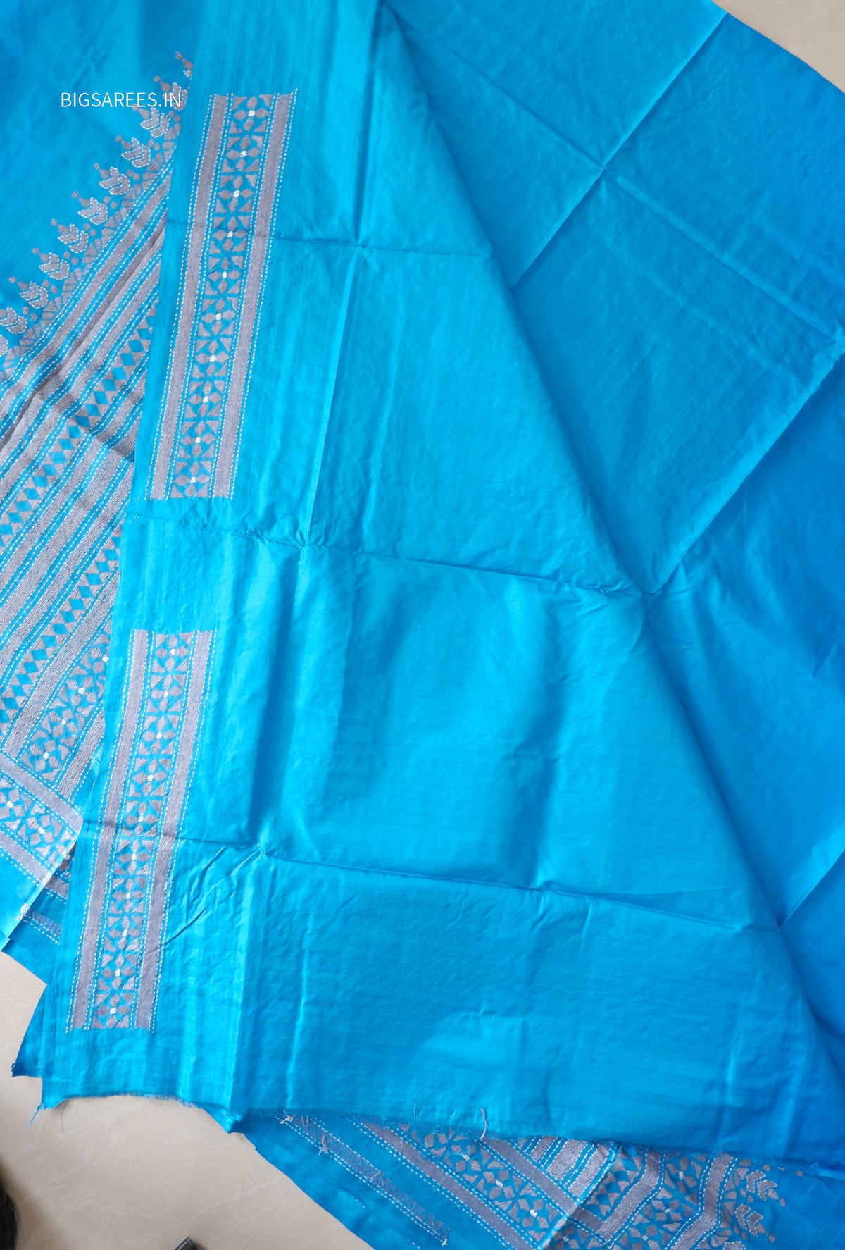 Kantha - Stitch Hand Embroidered Saree | Pure Bangalore Silk | Silk Mark Certified | Blue