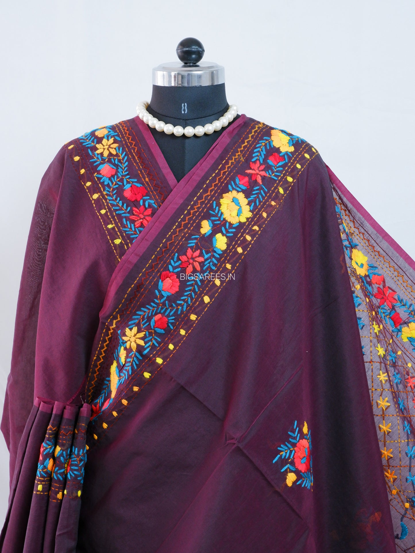 Phulkari Hand-Embroidered Saree | Chanderi Silk | Purple