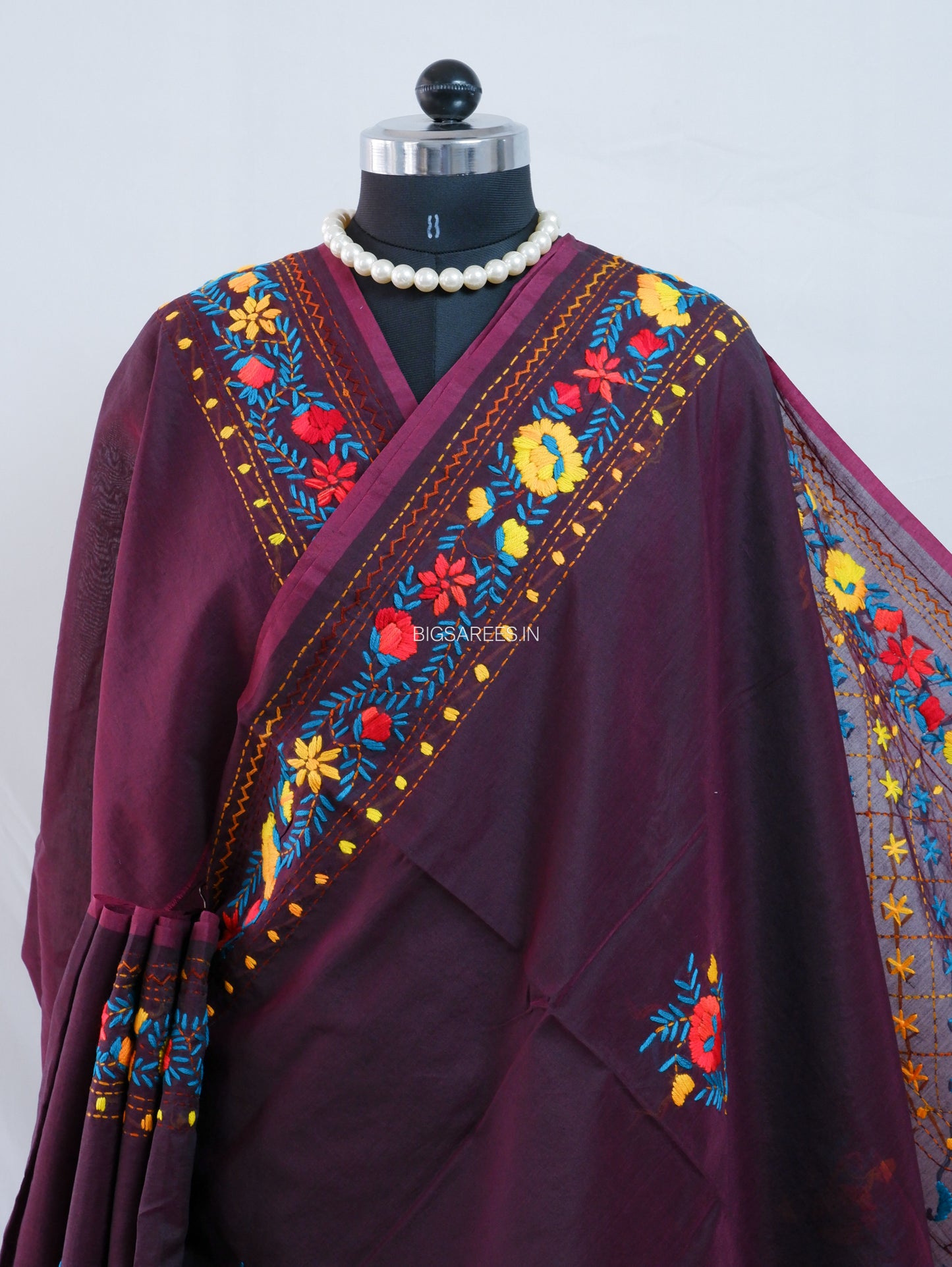 Phulkari Hand-Embroidered Saree | Chanderi Silk | Purple