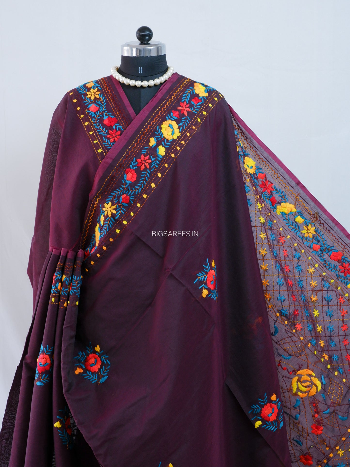 Phulkari Hand-Embroidered Saree | Chanderi Silk | Purple