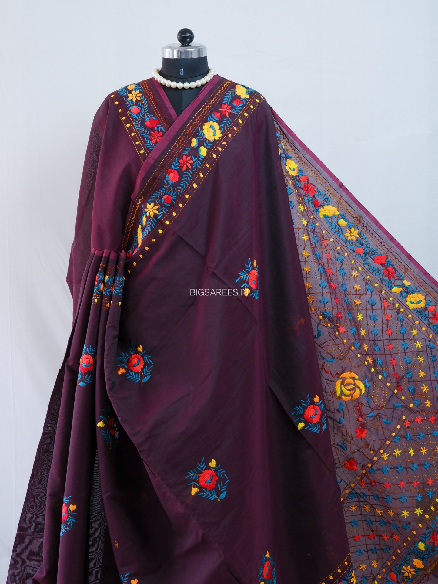 Phulkari Hand-Embroidered Saree | Chanderi Silk | Purple