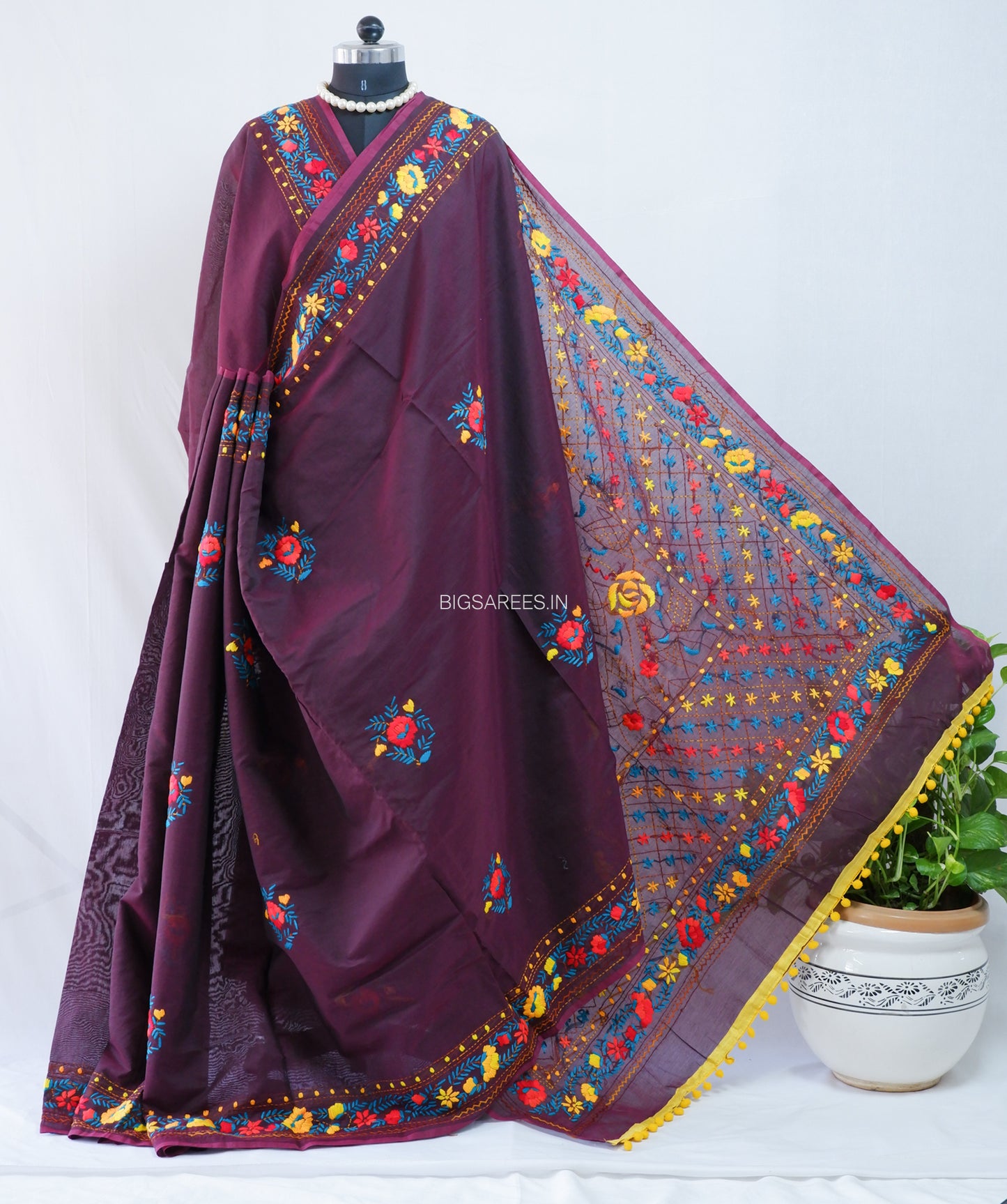 Phulkari Hand-Embroidered Saree | Chanderi Silk | Purple