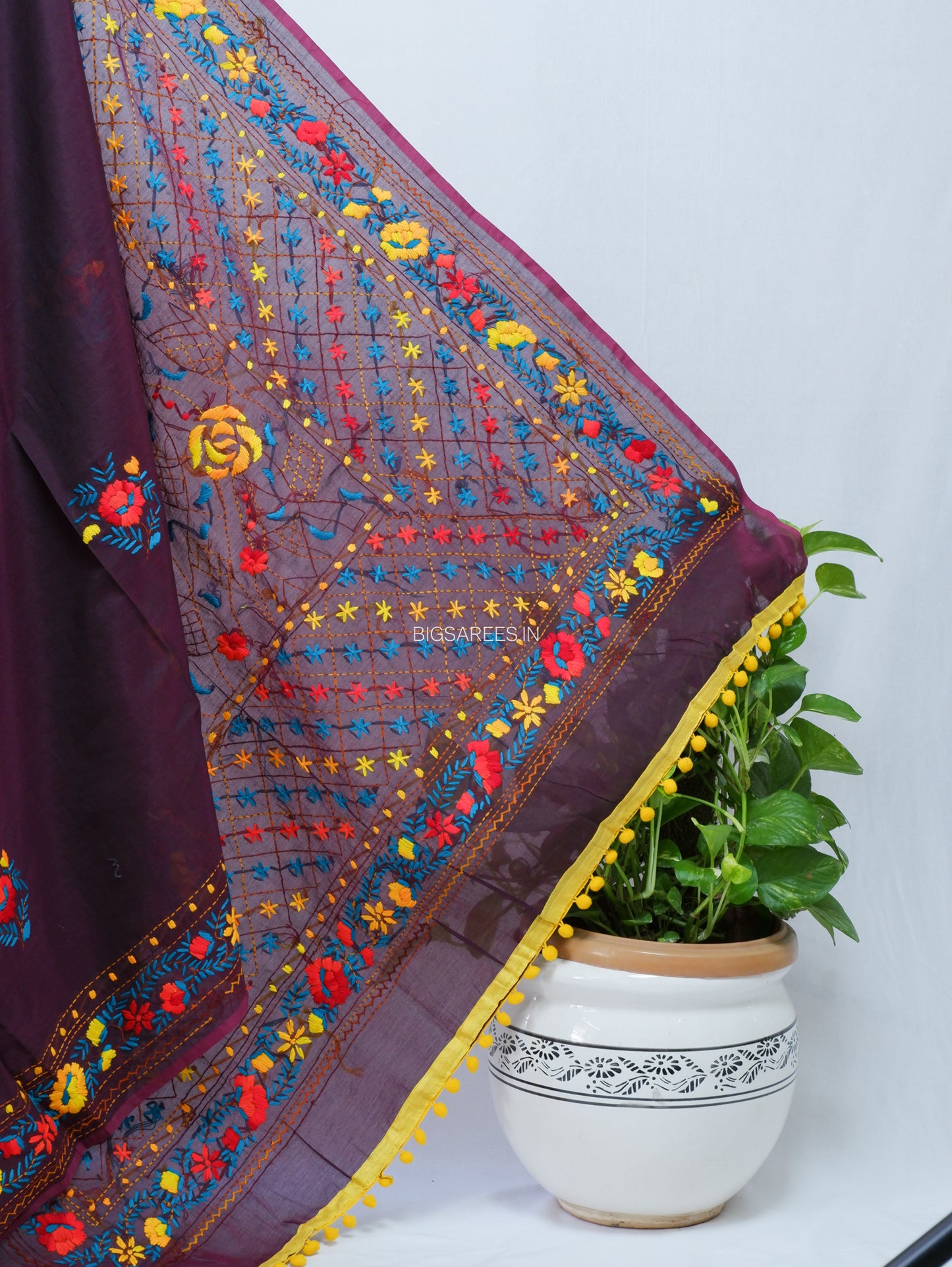Phulkari Hand-Embroidered Saree | Chanderi Silk | Purple