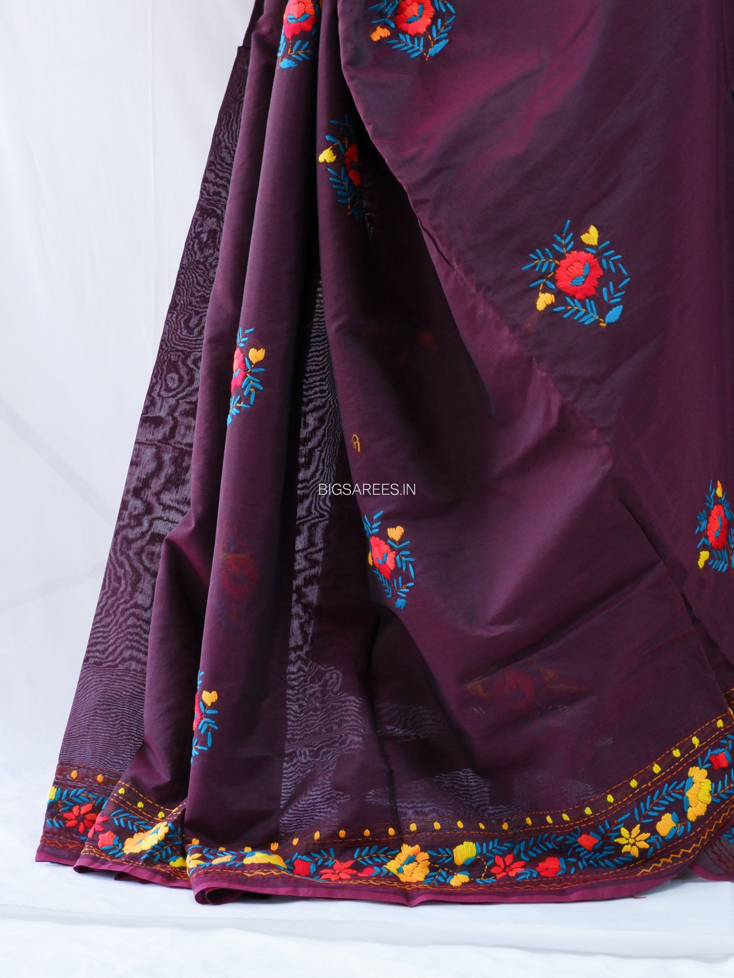 Phulkari Hand-Embroidered Saree | Chanderi Silk | Purple