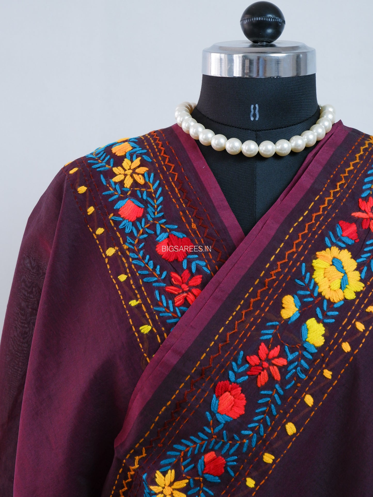Phulkari Hand-Embroidered Saree | Chanderi Silk | Purple