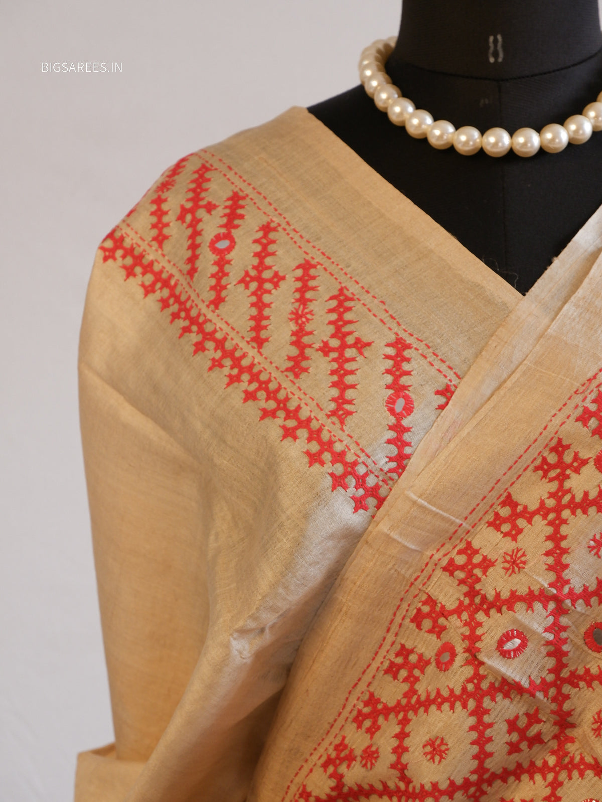 Kutchi Hand Embroidered Saree | Pure Gachi by Gachi Tassar Silk | Silk Marked | Off- White