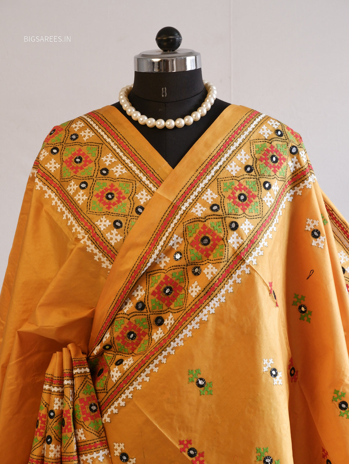 Kutch Hand Embroidered Saree| Pure Bangalore Silk | Yellow