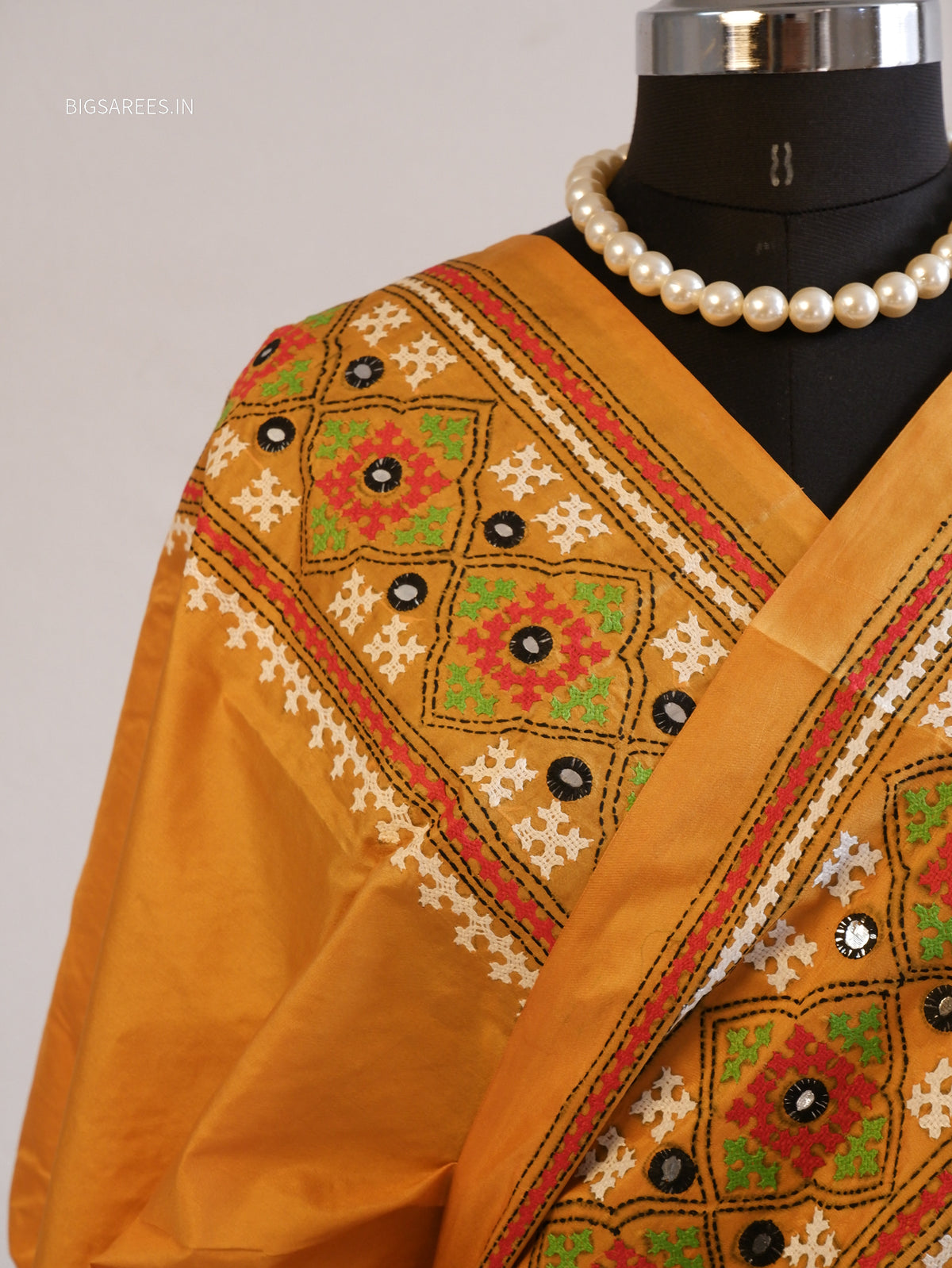 Kutch Hand Embroidered Saree| Pure Bangalore Silk | Yellow