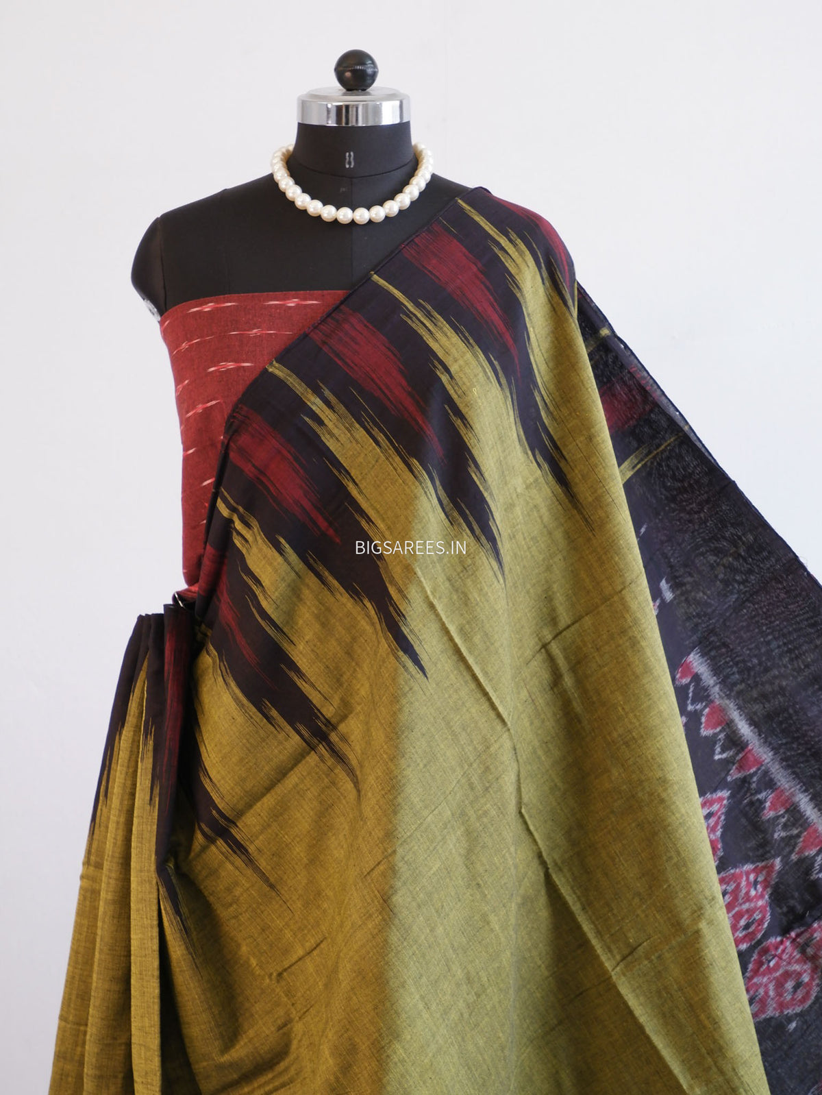 Sambalpuri Ikat Handwoven Saree | Cotton | Light Olive Green