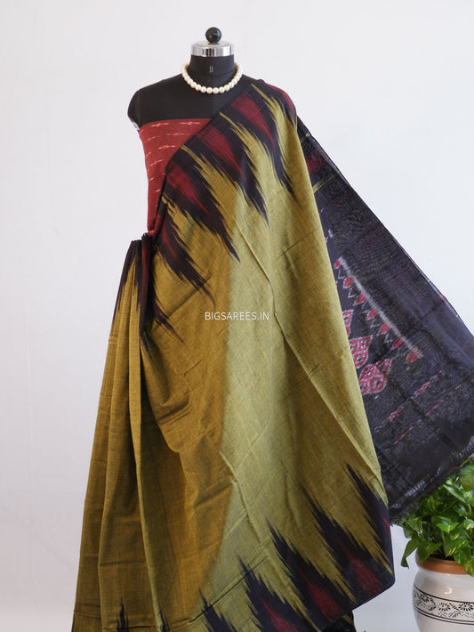 Sambalpuri Ikat Handwoven Saree | Cotton | Light Olive Green