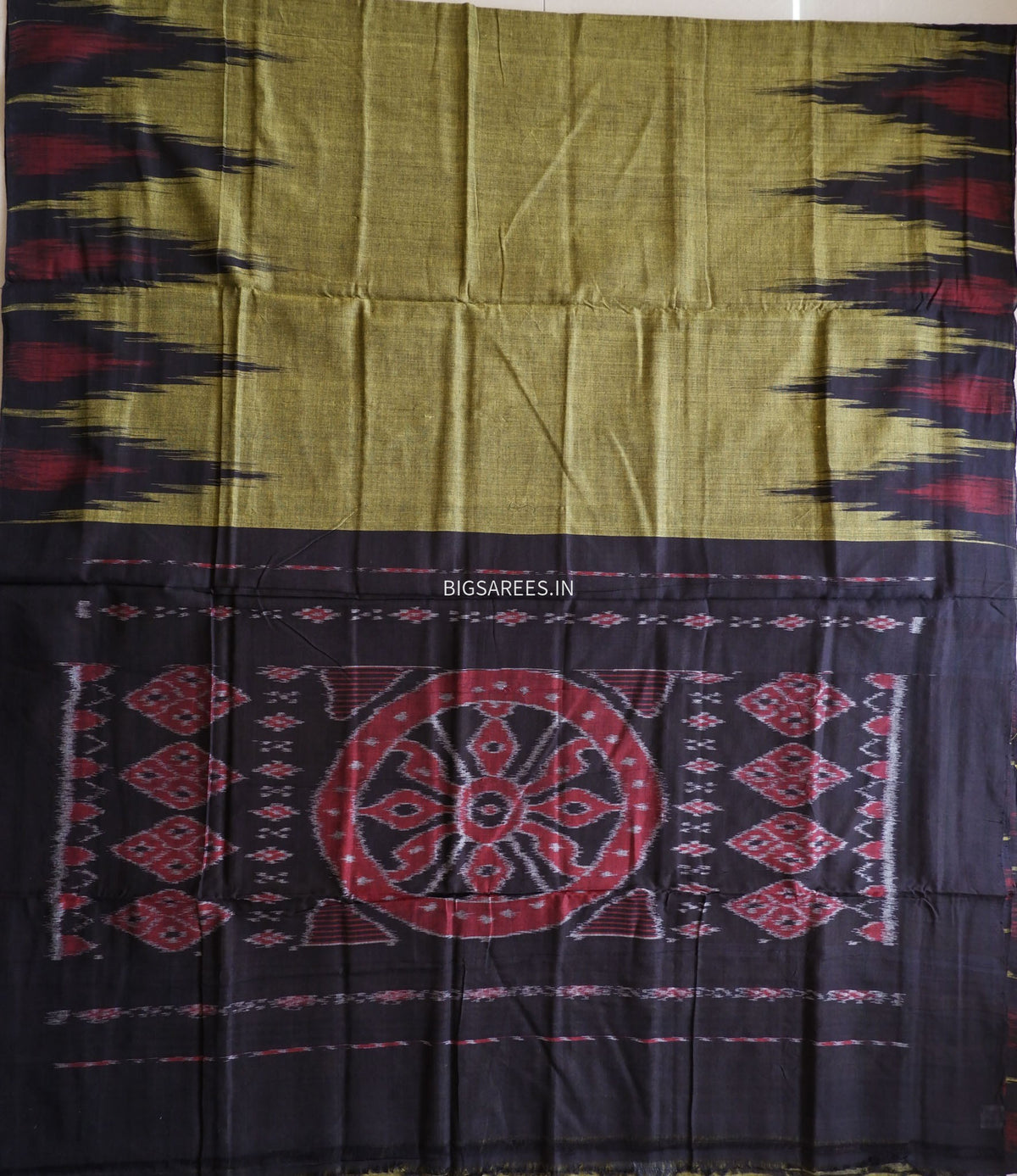 Sambalpuri Ikat Handwoven Saree | Cotton | Light Olive Green