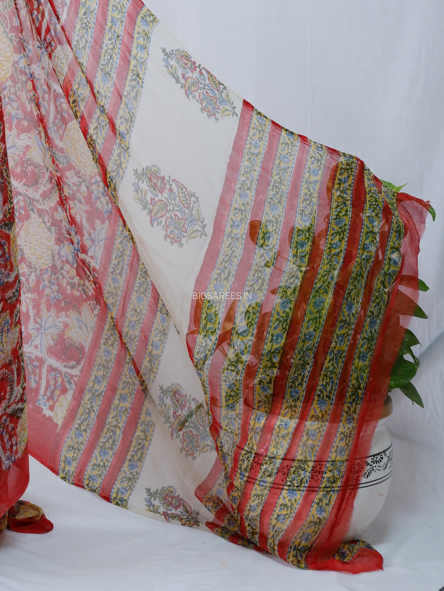 Hand Block Print Saree | Pure Chiffon | Red |