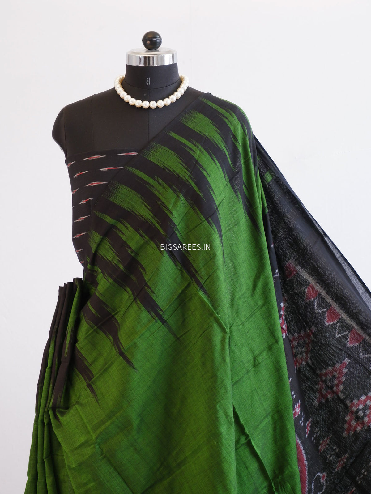 Sambalpuri Ikat Handwoven Saree | Cotton | Dark Green