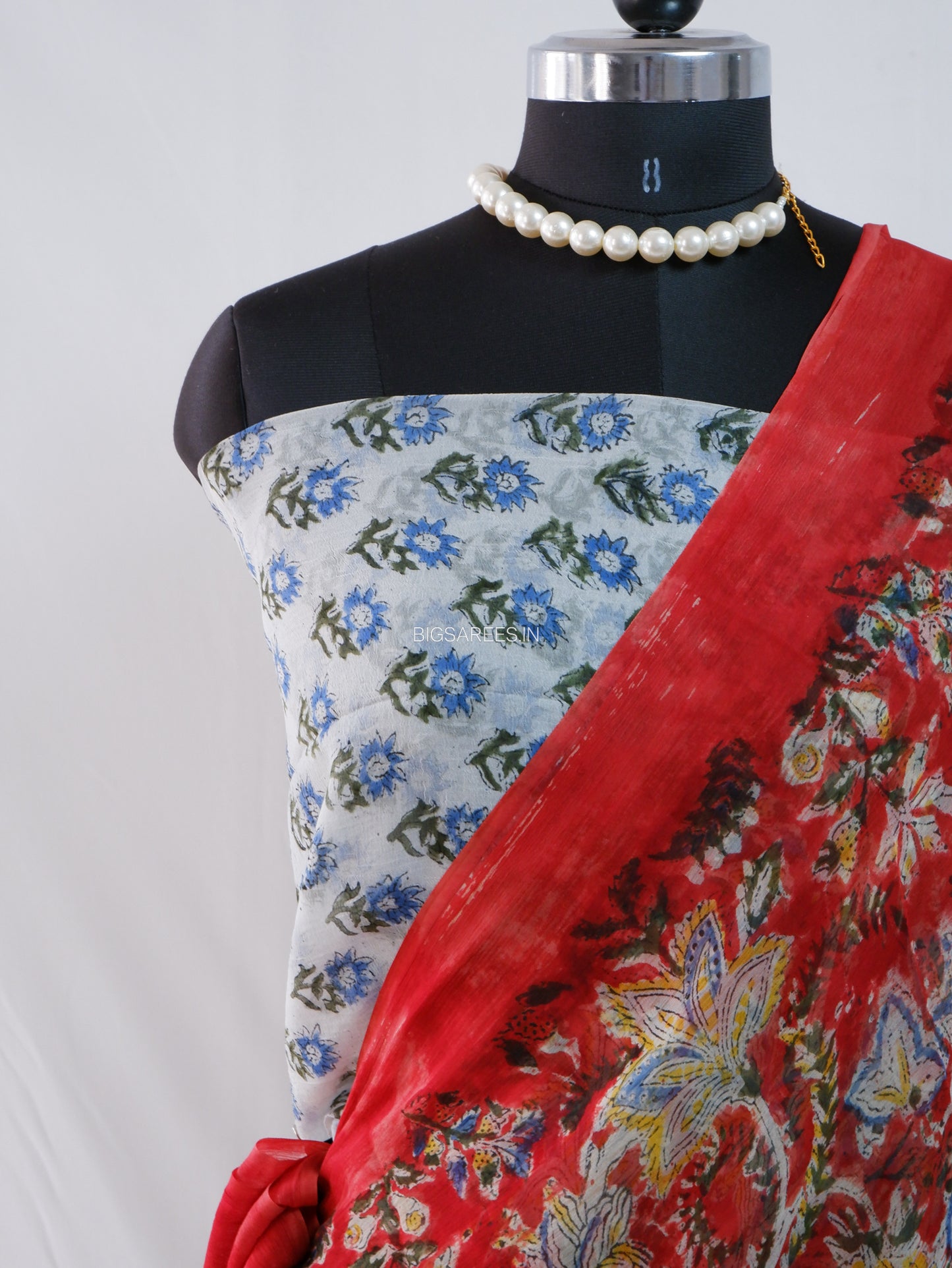 Hand Block Print Saree | Pure Chiffon | Red |