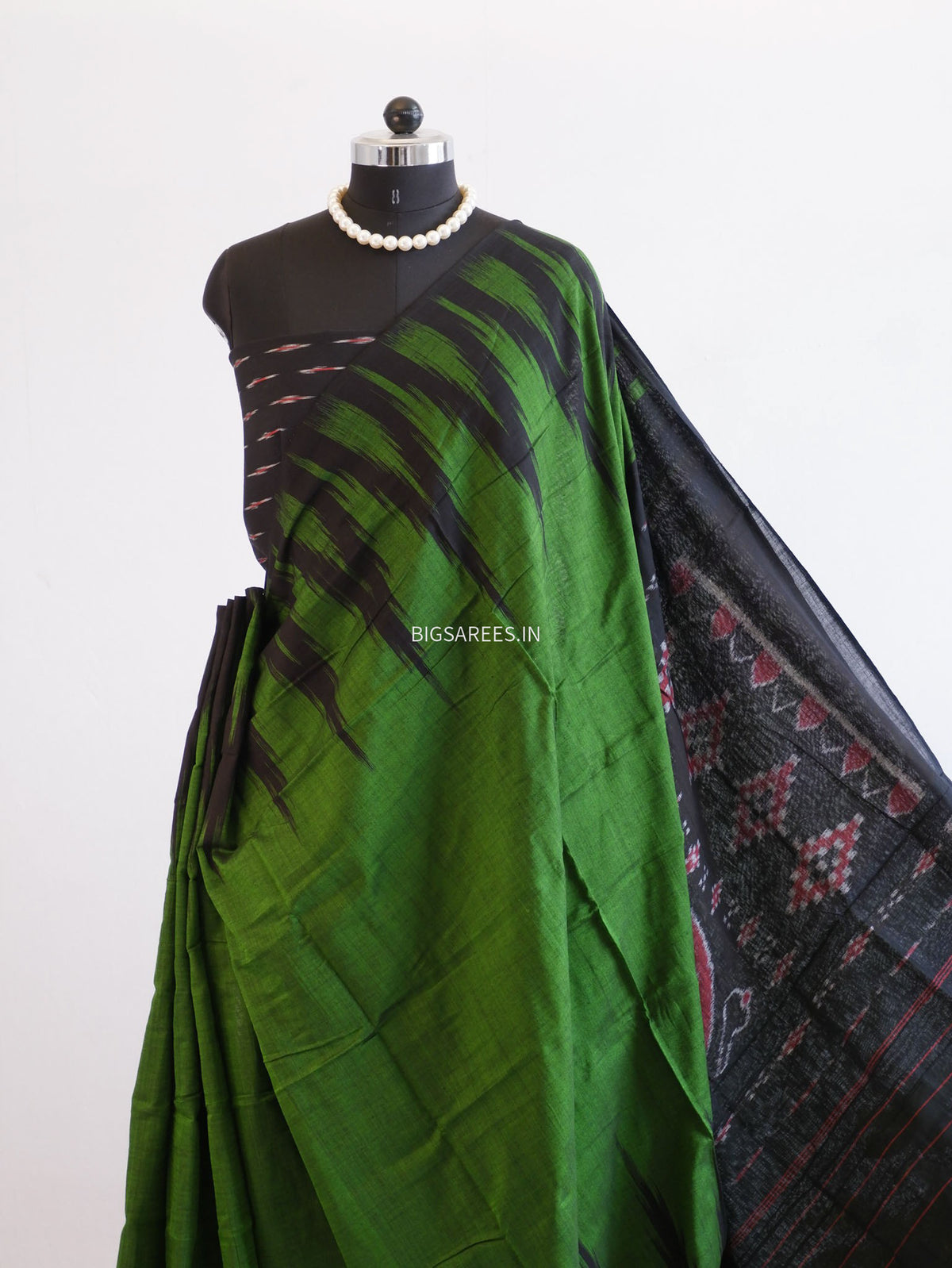 Sambalpuri Ikat Handwoven Saree | Cotton | Dark Green