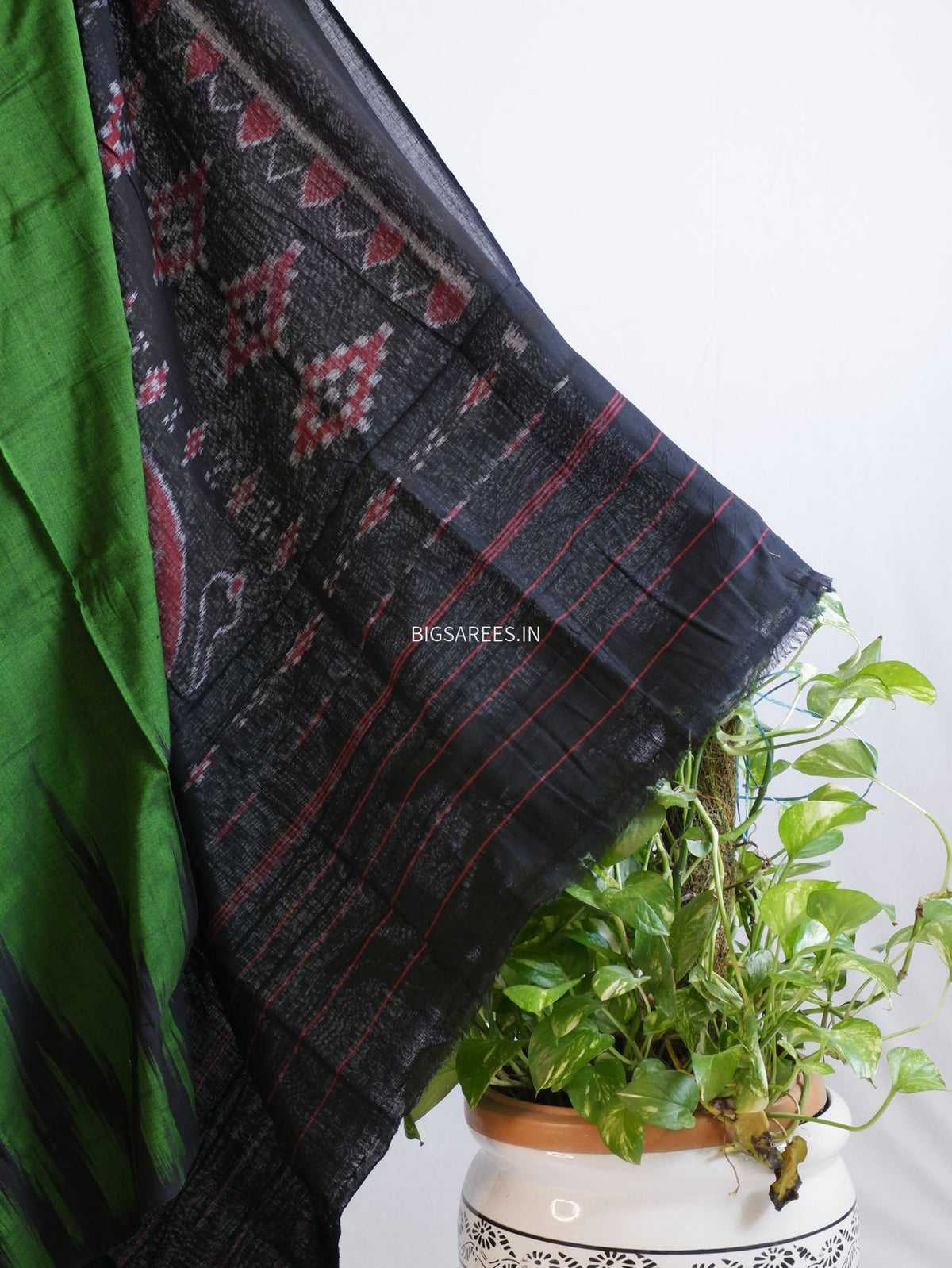 Sambalpuri Ikat Handwoven Saree | Cotton | Dark Green