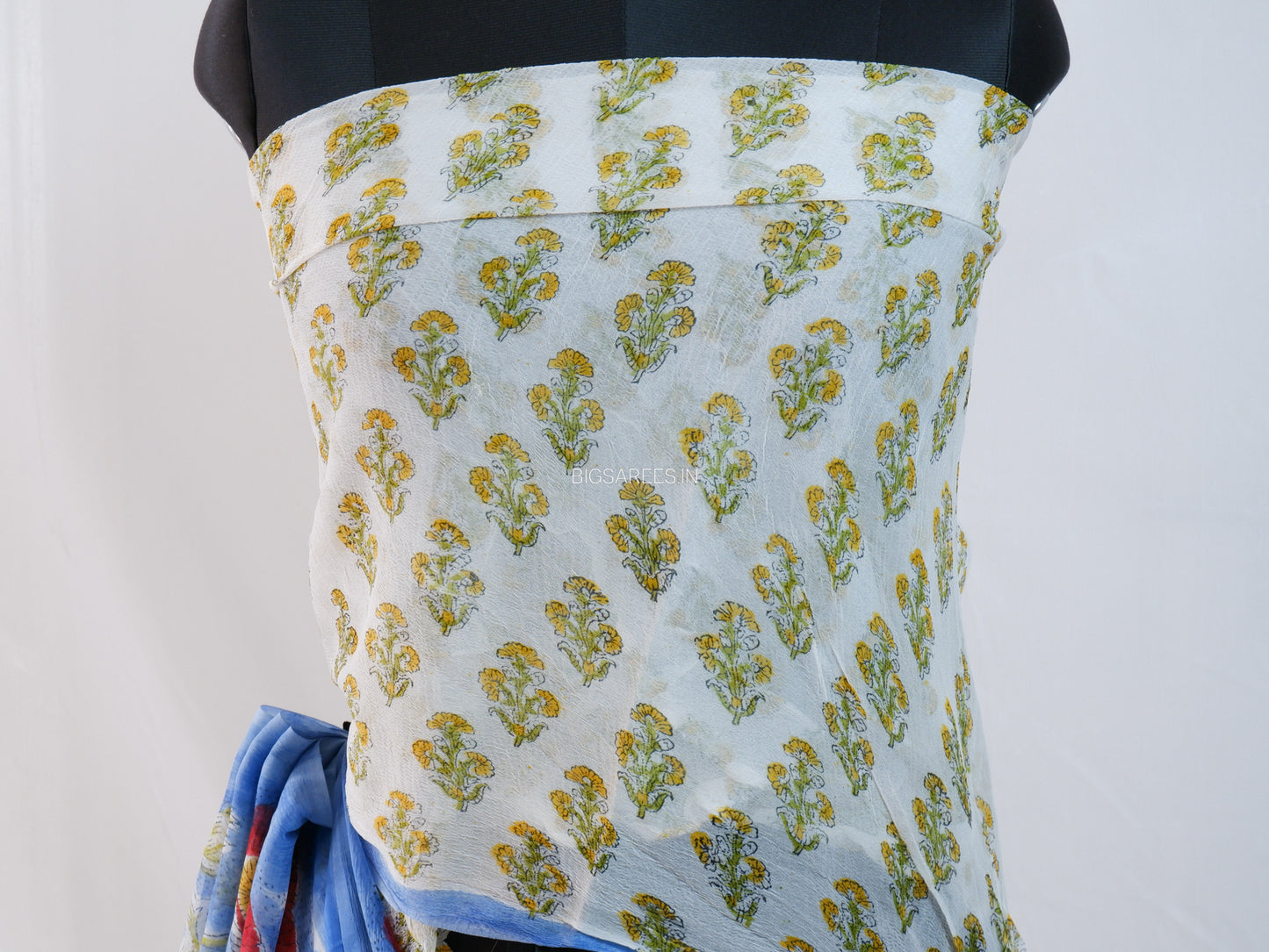 Hand Block Print Saree | Pure Chiffon | Light Blue |
