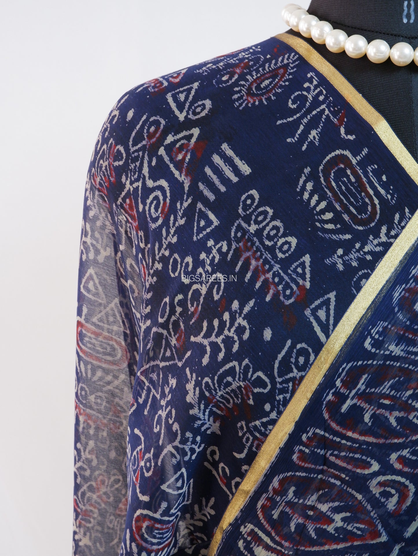 Hand Block Print Saree | Pure Chiffon | Dark blue |