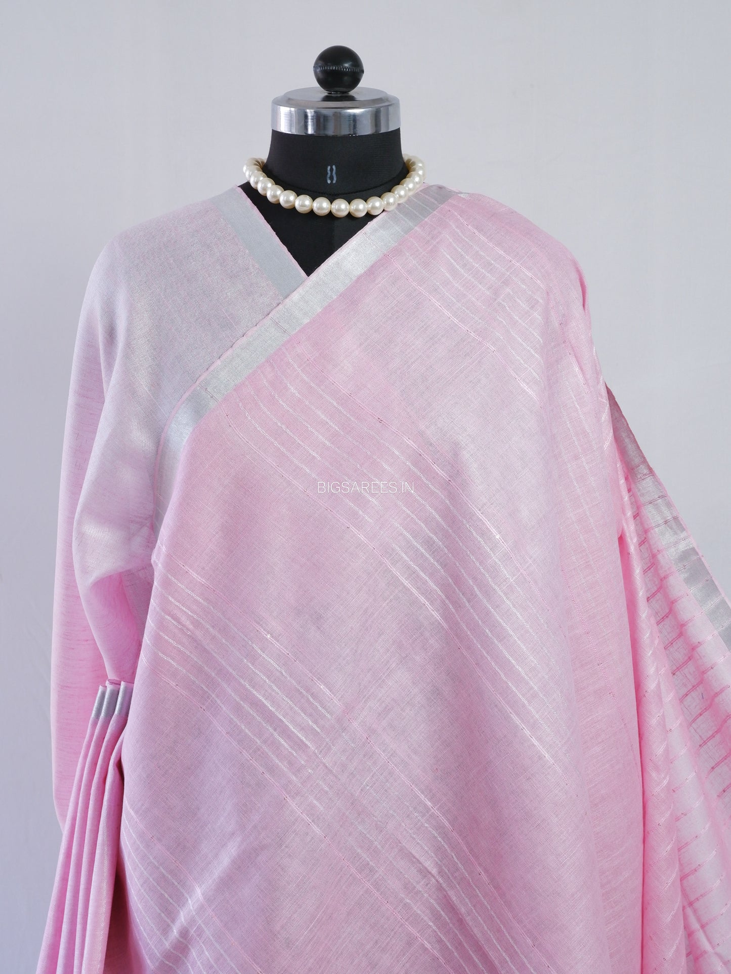 Linen by Linen Saree | With Blouse | Light Pink