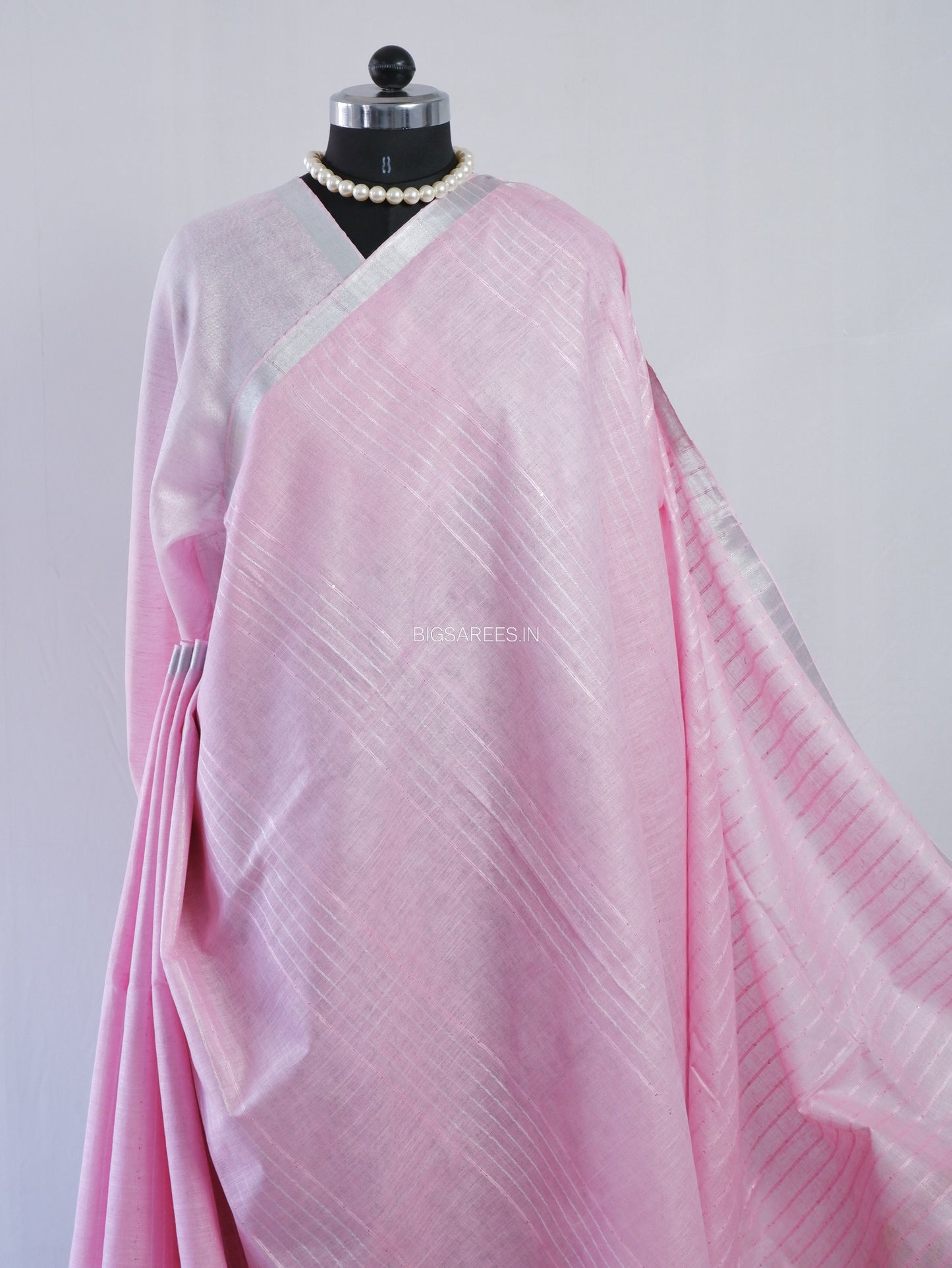 Linen by Linen Saree | With Blouse | Light Pink