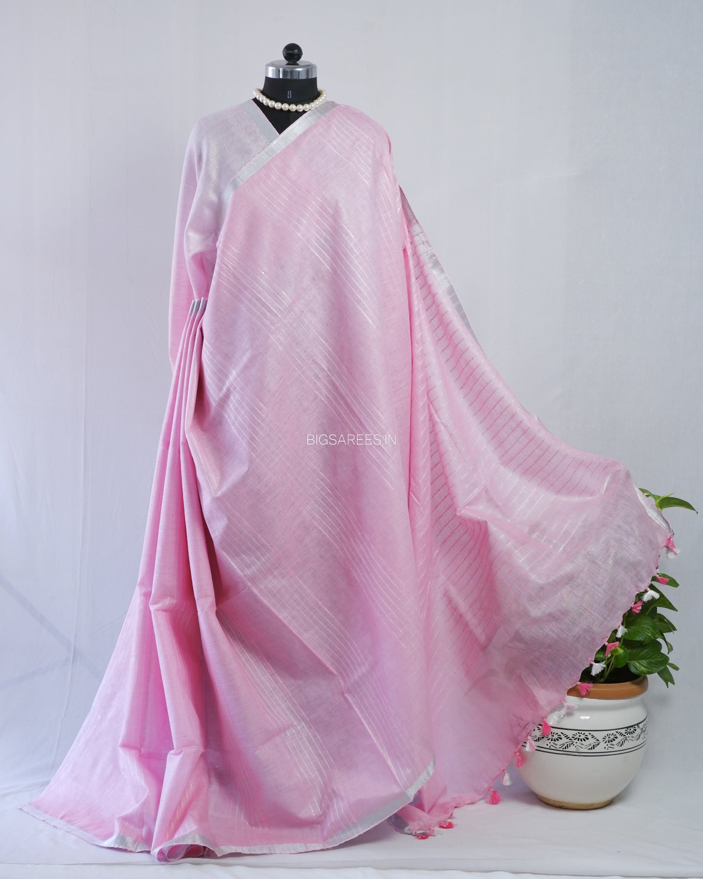 Linen by Linen Saree | With Blouse | Light Pink