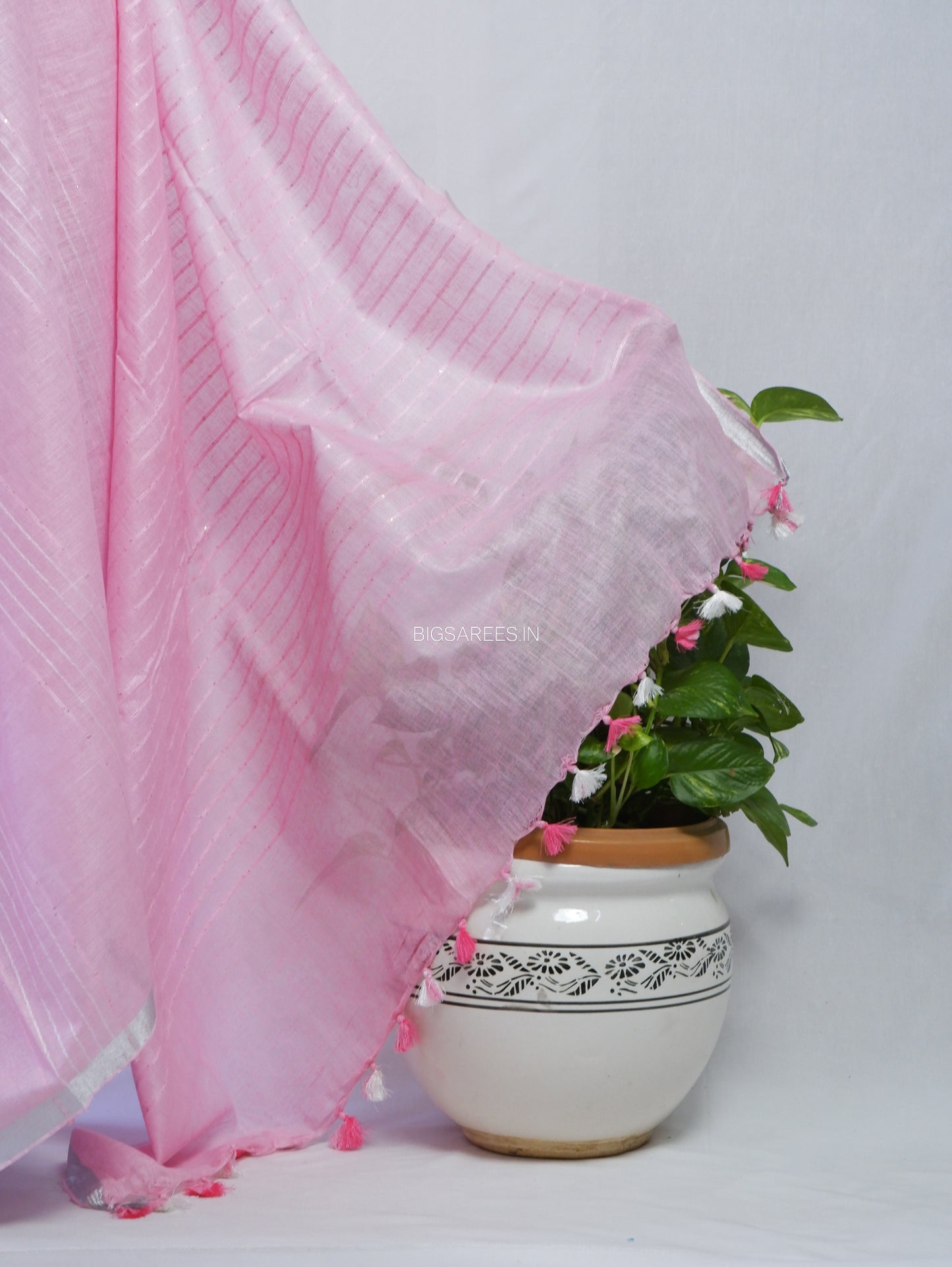 Linen by Linen Saree | With Blouse | Light Pink