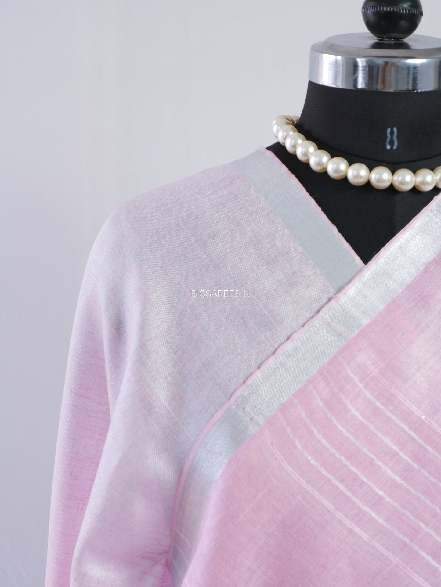 Linen by Linen Saree | With Blouse | Light Pink