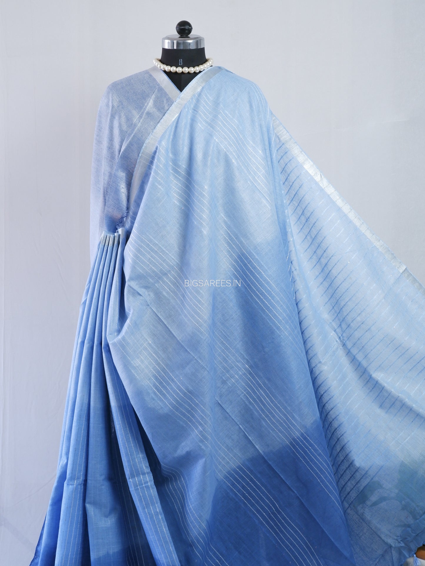 Linen by Linen Saree | With Blouse | Blue