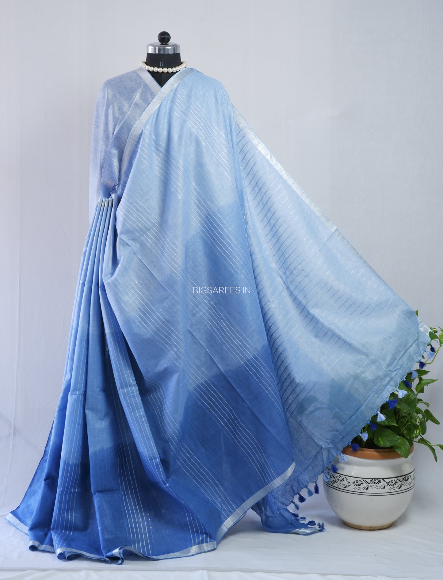Linen by Linen Saree | With Blouse | Blue