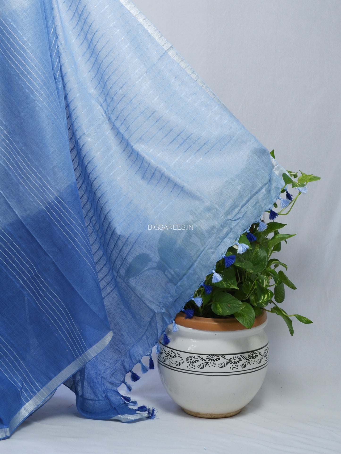 Linen by Linen Saree | With Blouse | Blue