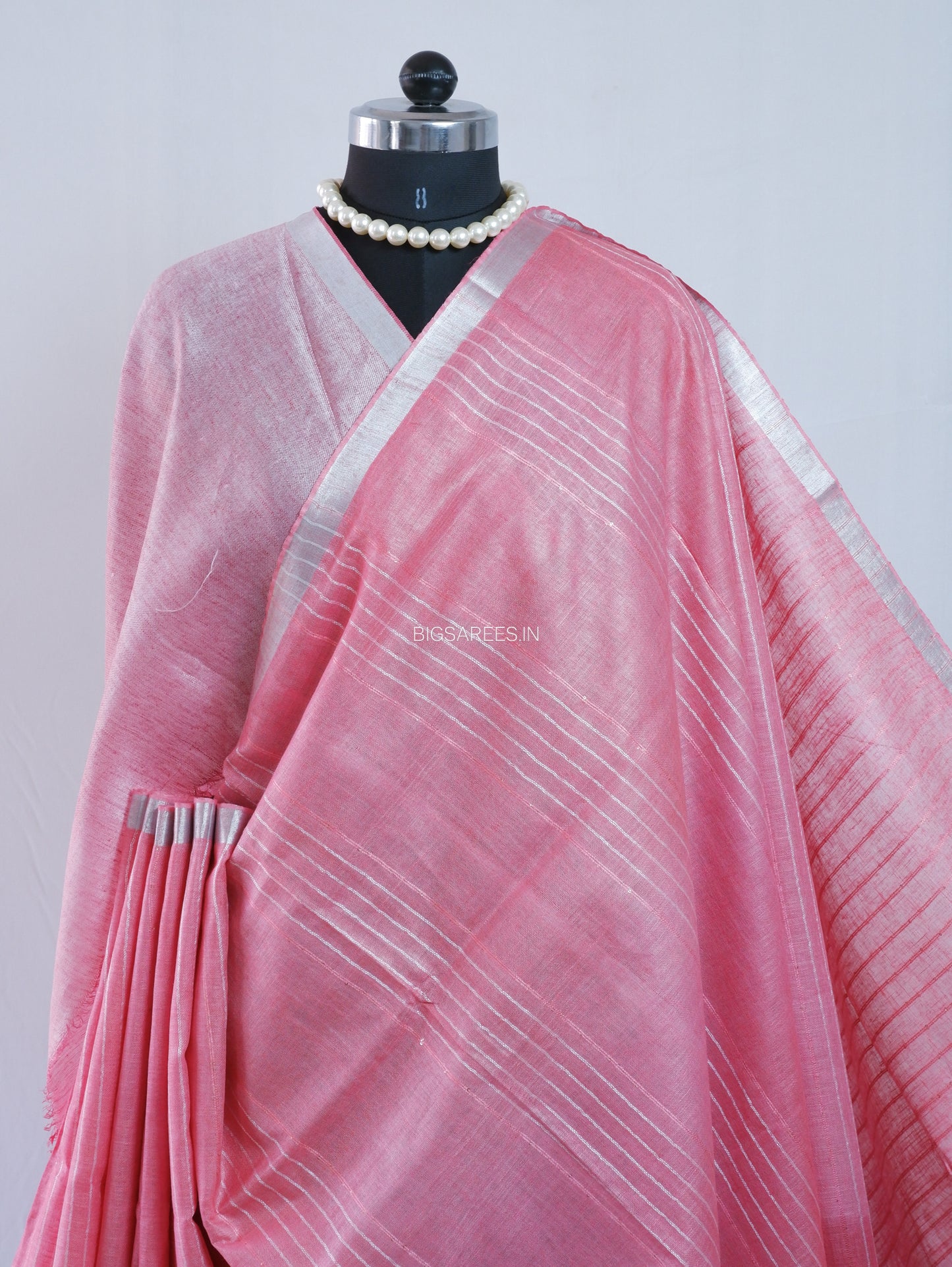 Linen by Linen Saree | With Blouse | Muted Dark Pink