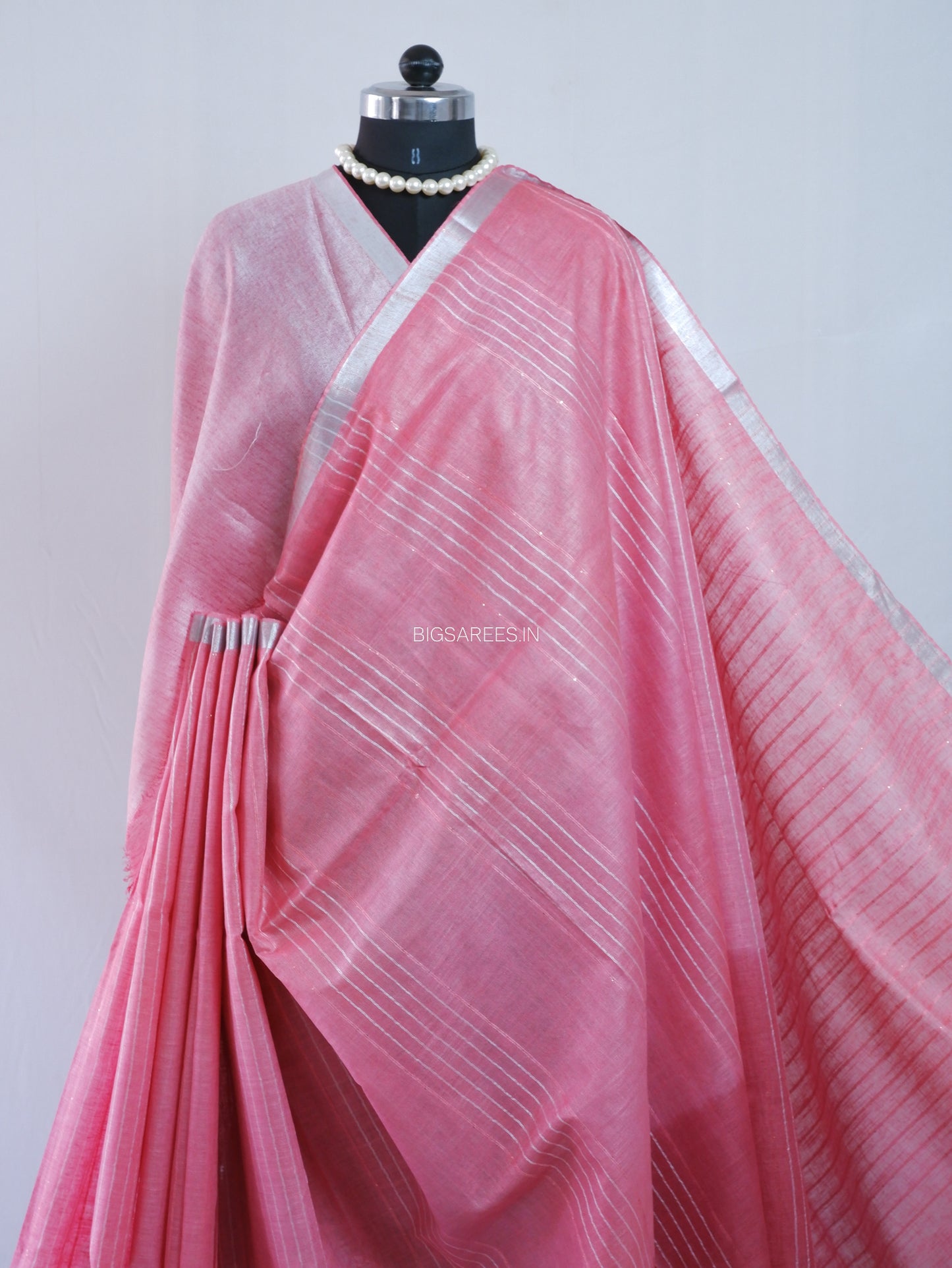 Linen by Linen Saree | With Blouse | Muted Dark Pink