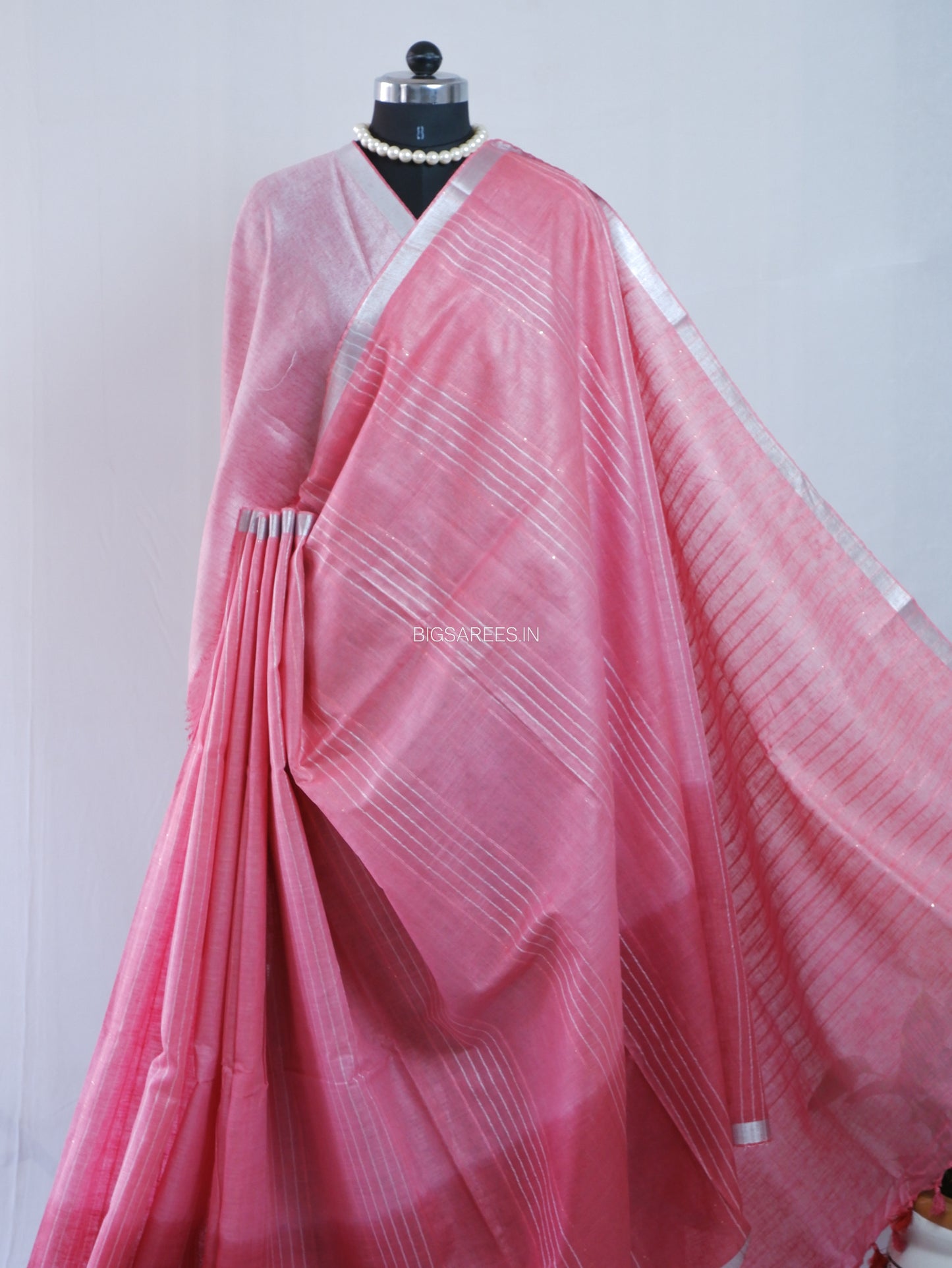 Linen by Linen Saree | With Blouse | Muted Dark Pink