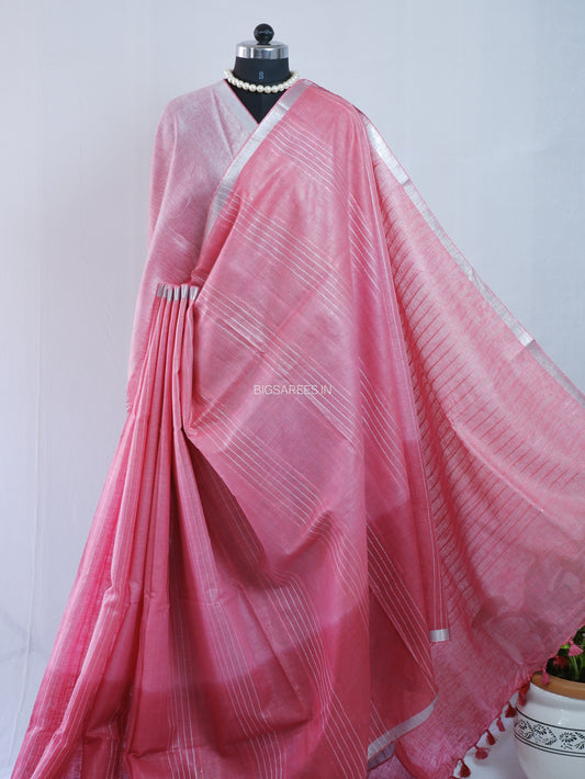 Linen by Linen Saree | With Blouse | Muted Dark Pink
