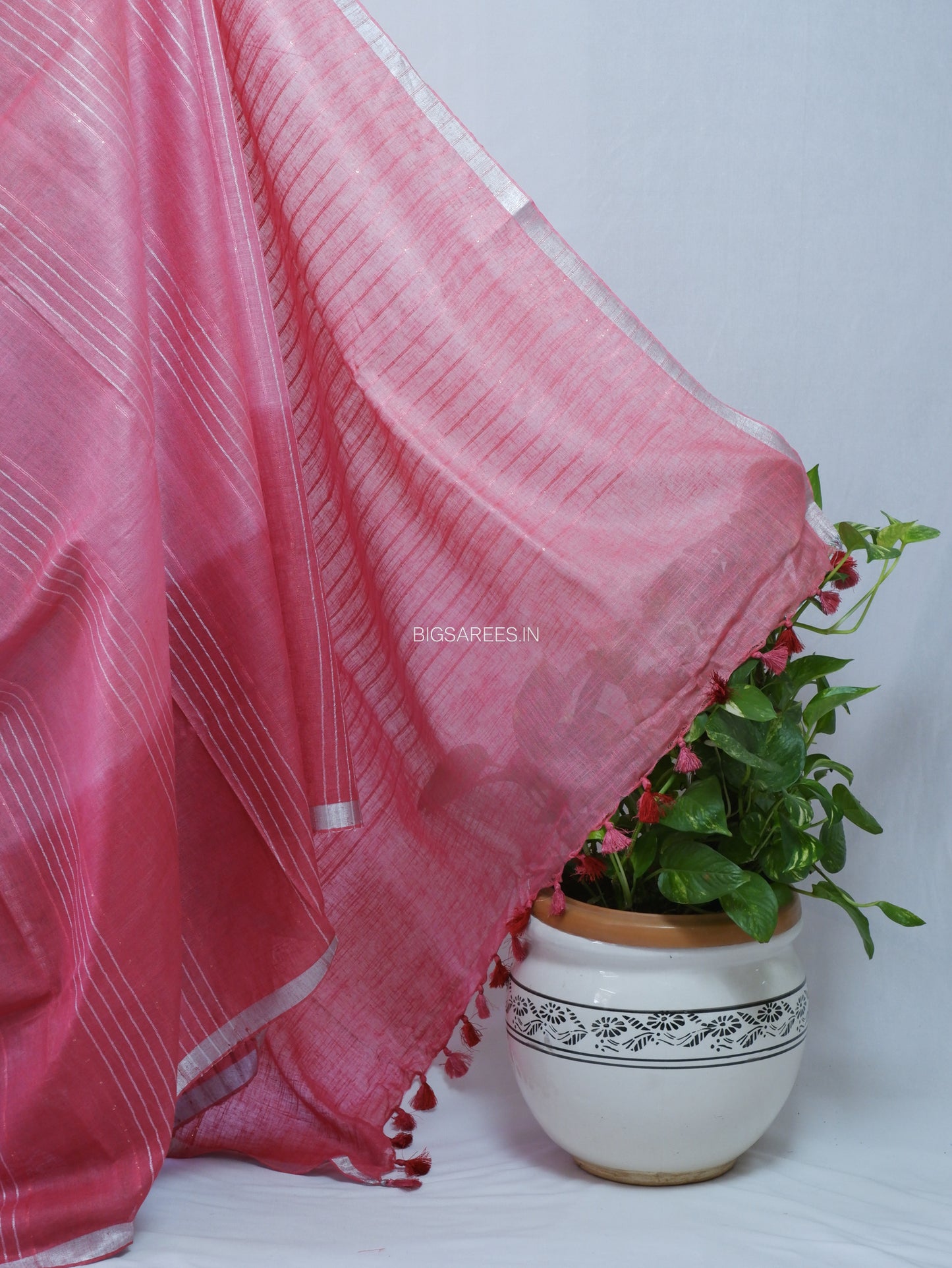 Linen by Linen Saree | With Blouse | Muted Dark Pink