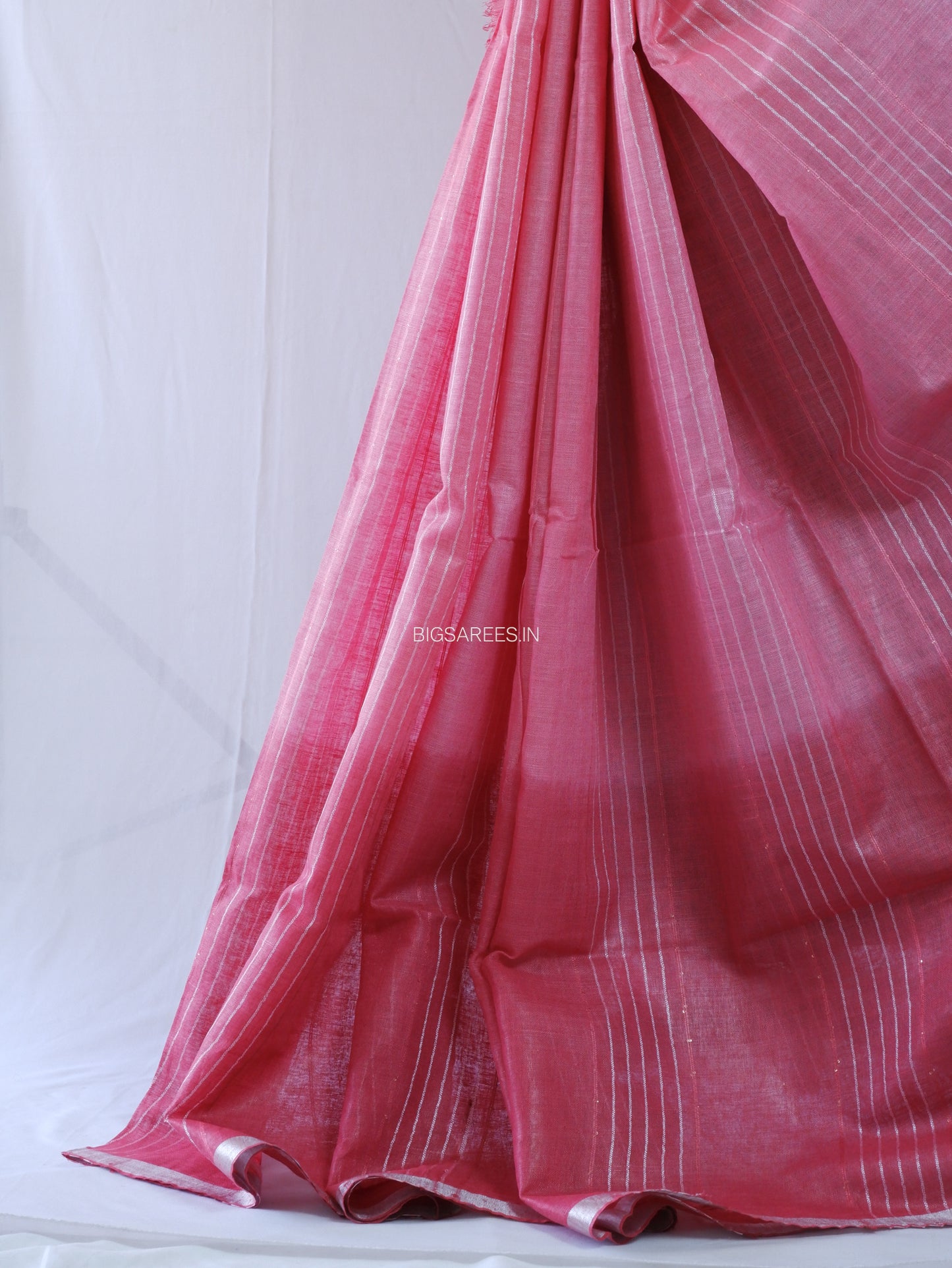 Linen by Linen Saree | With Blouse | Muted Dark Pink