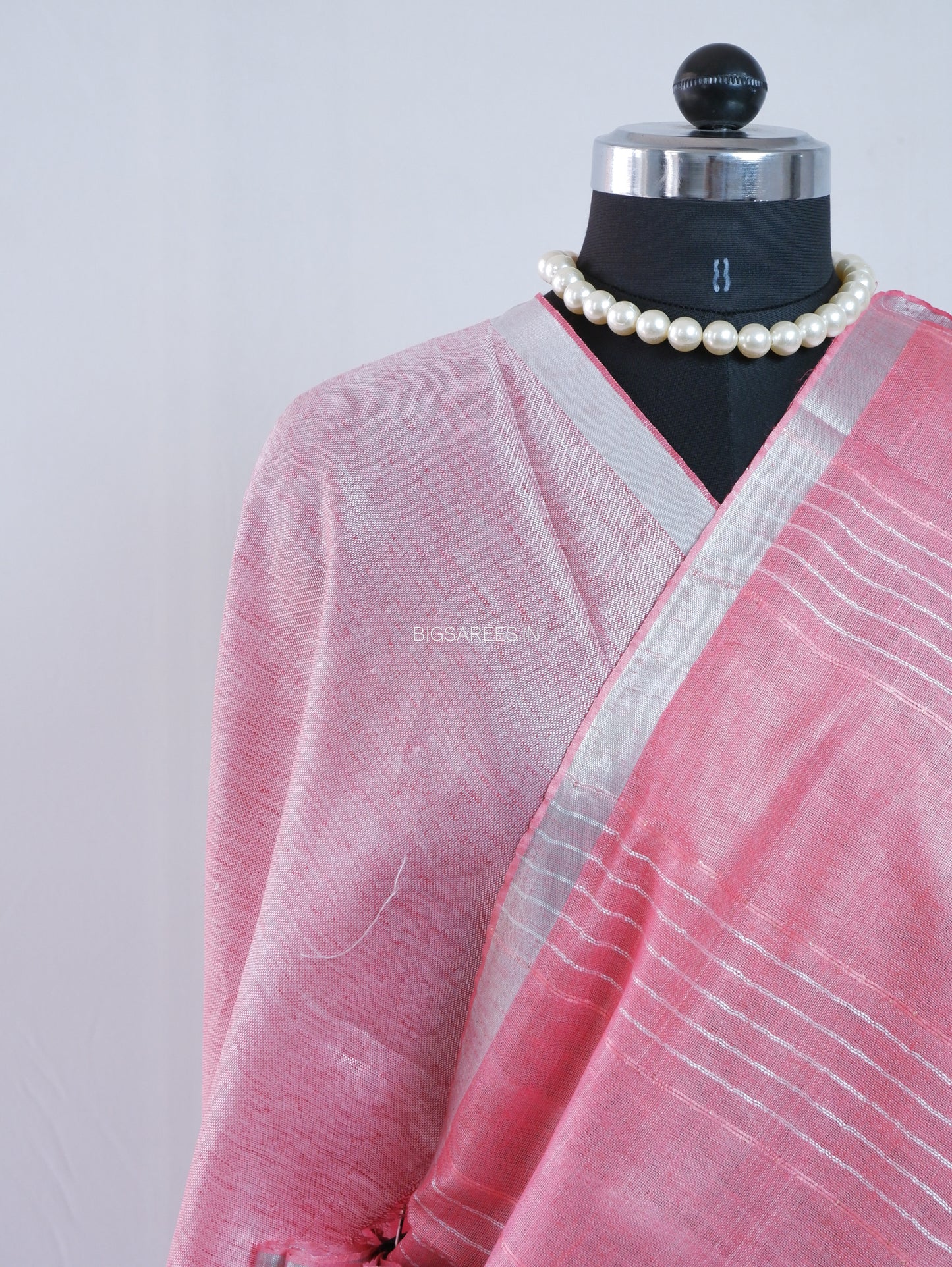 Linen by Linen Saree | With Blouse | Muted Dark Pink