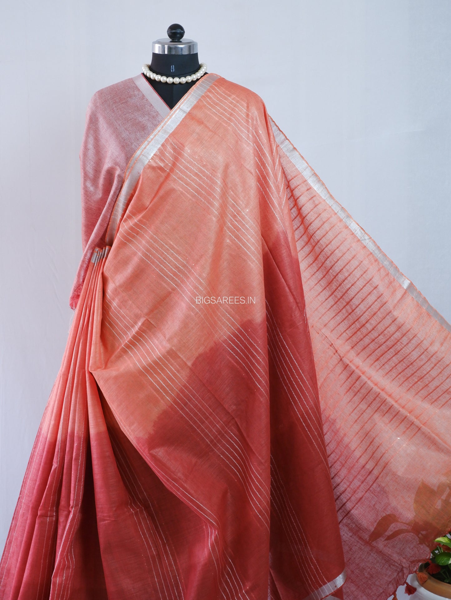 Linen by Linen Saree | With Blouse | Teracotta