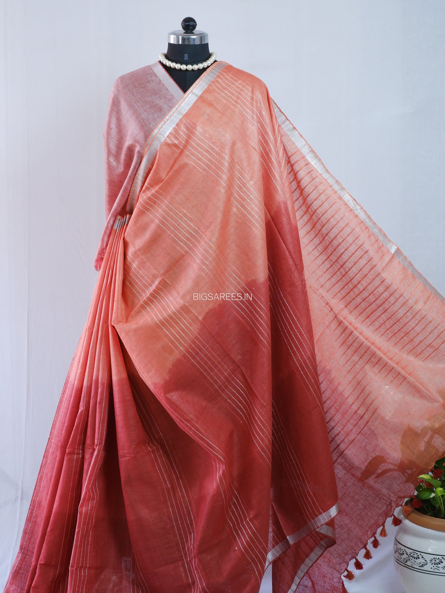 Linen by Linen Saree | With Blouse | Teracotta
