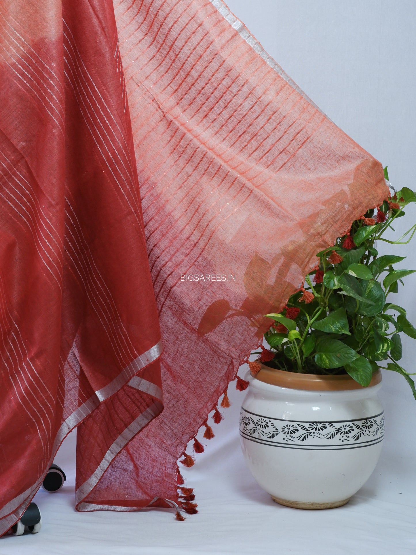 Linen by Linen Saree | With Blouse | Teracotta