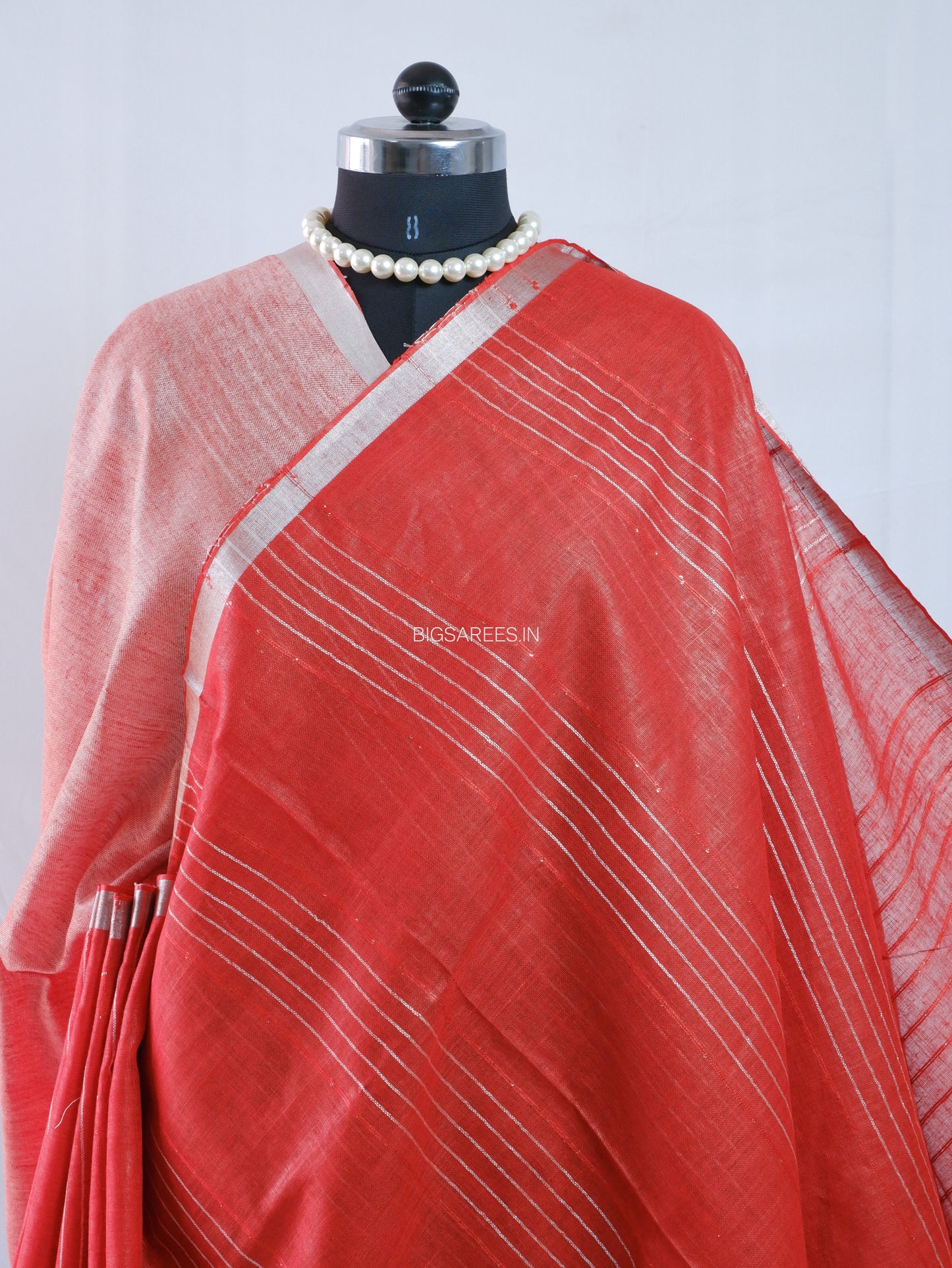 Linen by Linen Saree | With Blouse | Red